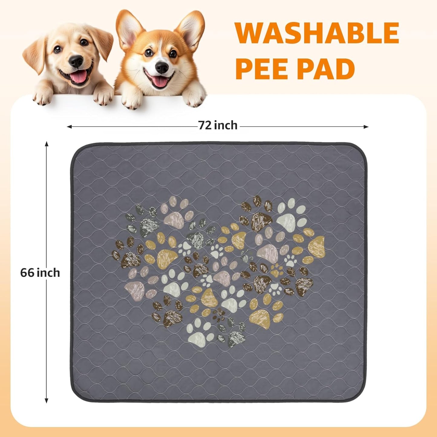 LOOBANI Washable Pee Pads for Dogs: Reusable Dog Pee Pads Extra Large 66" x 72", Super Absorbent & Leakproof Whelping Pad, Non-Slip Dog Crate Pad for Cages, Playpen, Floor, Grey