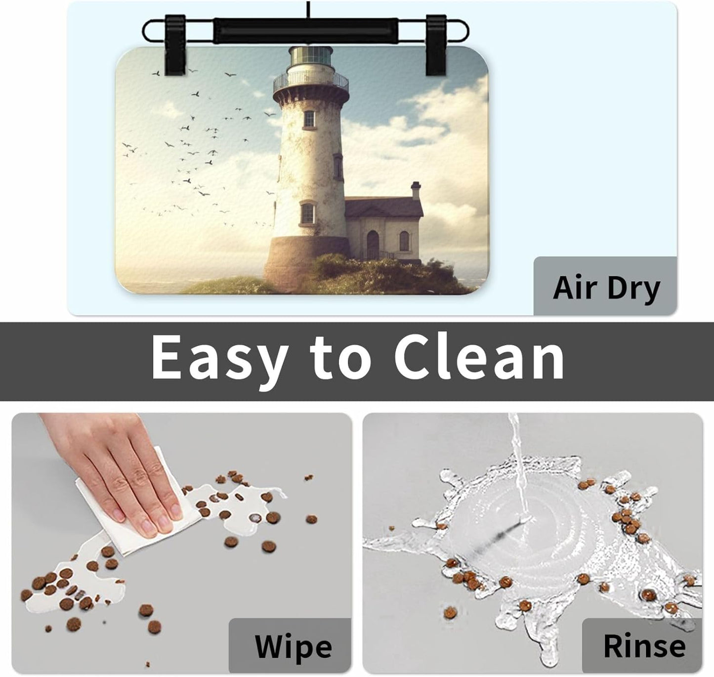 Old Lighthouse Pet Feeding Mat 40x60cm Absorbent Leather Dog Cat Food Mats Non-Slip Dog Bowl Mats for Food and Water, Quick Dry Pets Placemats for Cats and Dogs Water Bowl
