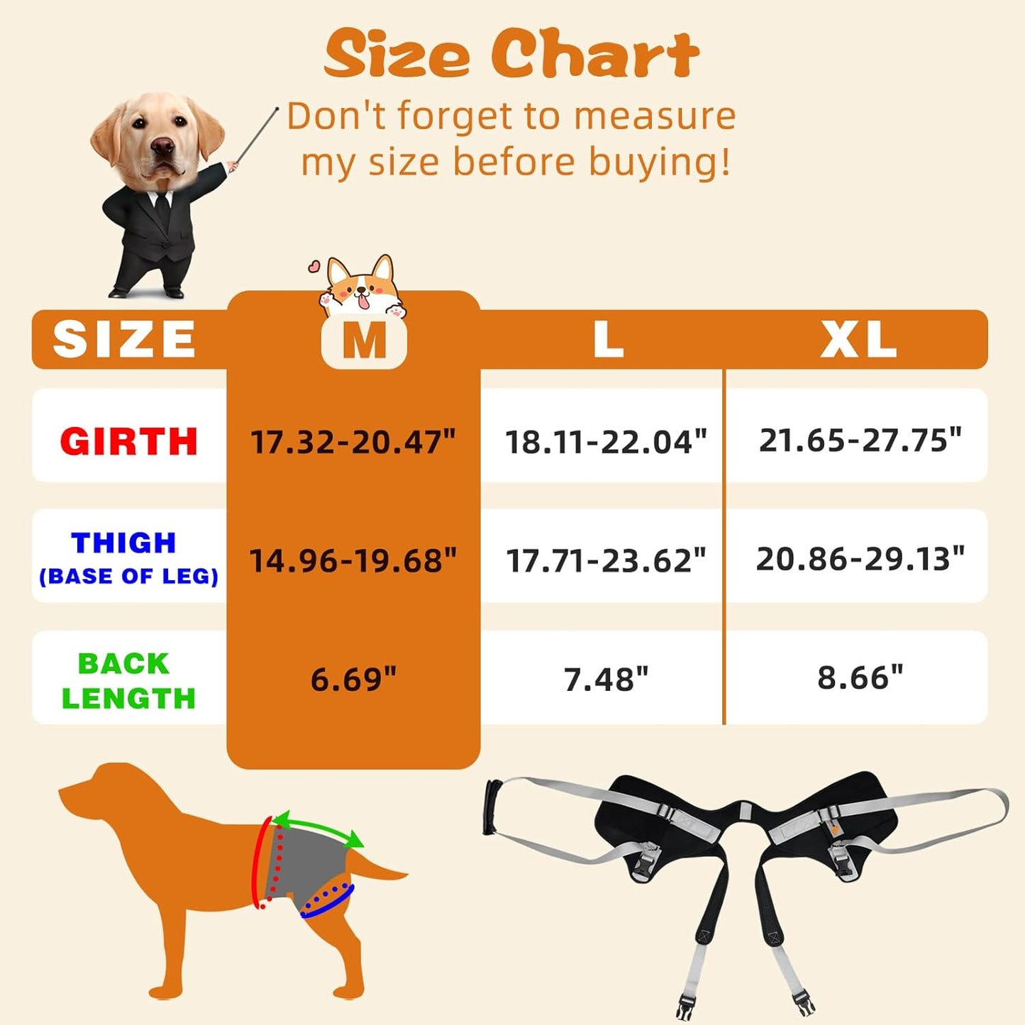 Dog Lift Harness for Medium Dogs,Dog Sling for Back Legs,with Handle,Rear Leg Support/Walk/Up Stairs/Dogs Joint Injuries/Arthritis