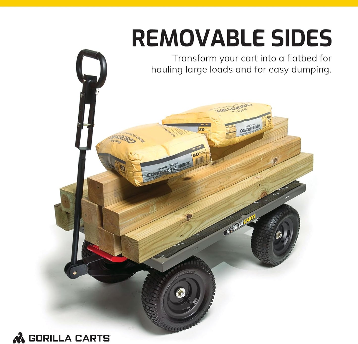 Gorilla Carts Steel Dump Cart, 5 Cu Ft Bed, 1200 lb Load Capacity, Gray – Towable Heavy-Duty Outdoor Utility Wagon with Removable Side Panels for Yard, Lawn, Garden or Landscaping