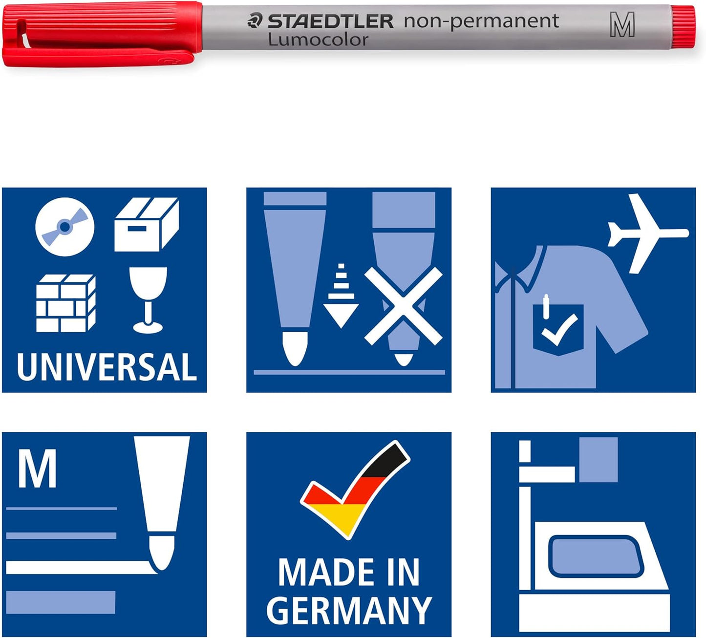 Staedtler Lumograph Non-Permanent, Wet Erase Marker Pens, Medium Tip Refillable Colored Markers, 4 Pack, 315 WP4