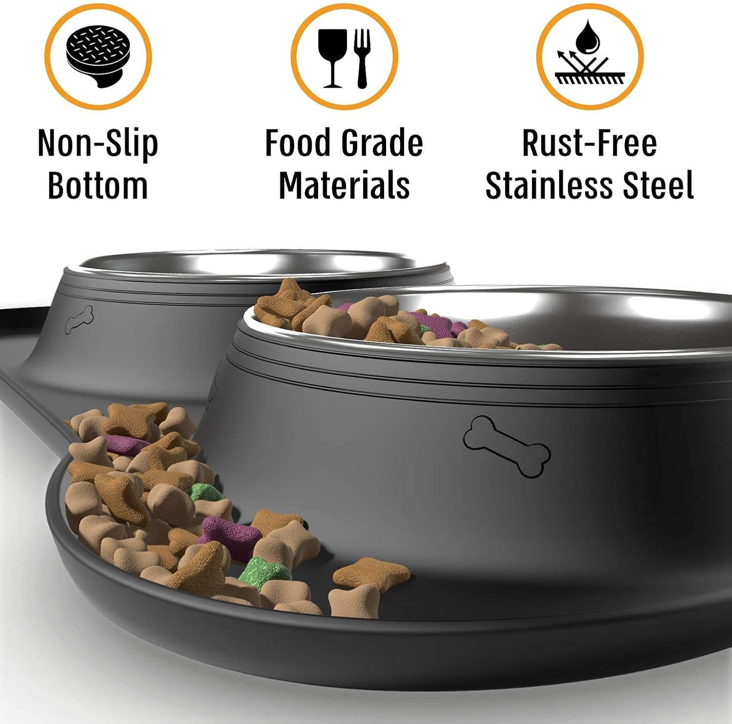 Active Pets Dog Bowl Set, Stainless Steel No Spill Mess-Proof Food & Water Food Bowls with Skid Resistant Silicone Mat, Dog Bowls Small Size Dog, Medium, & Large, Pet Puppy Bowls & Dishes