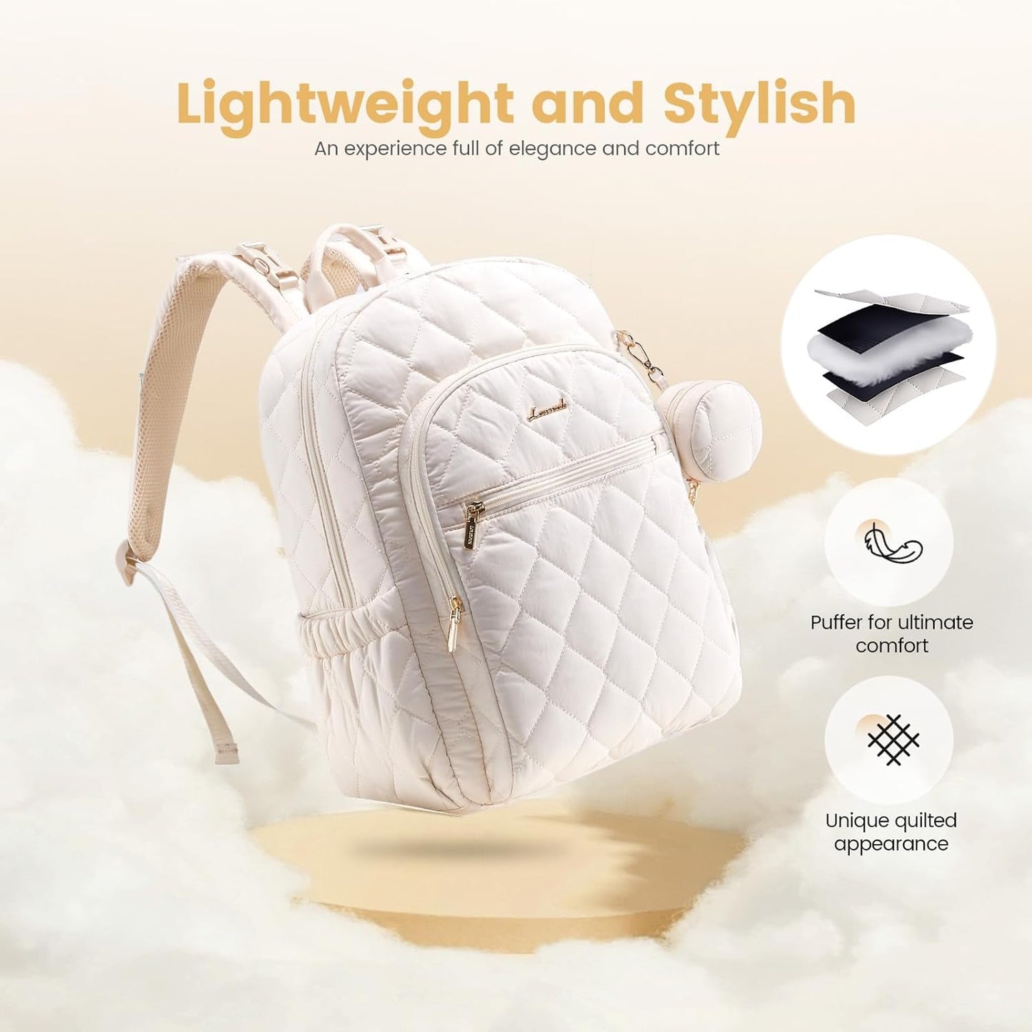 LOVEVOOK Diaper Bag Backpack,Puffer Quilted Baby Diaper Bag with Insulated Pockets,Travel Diaper Backpack for Boys Girls with Changing Pad,Water-Resistant Baby Bag for Mom Dad,Beige