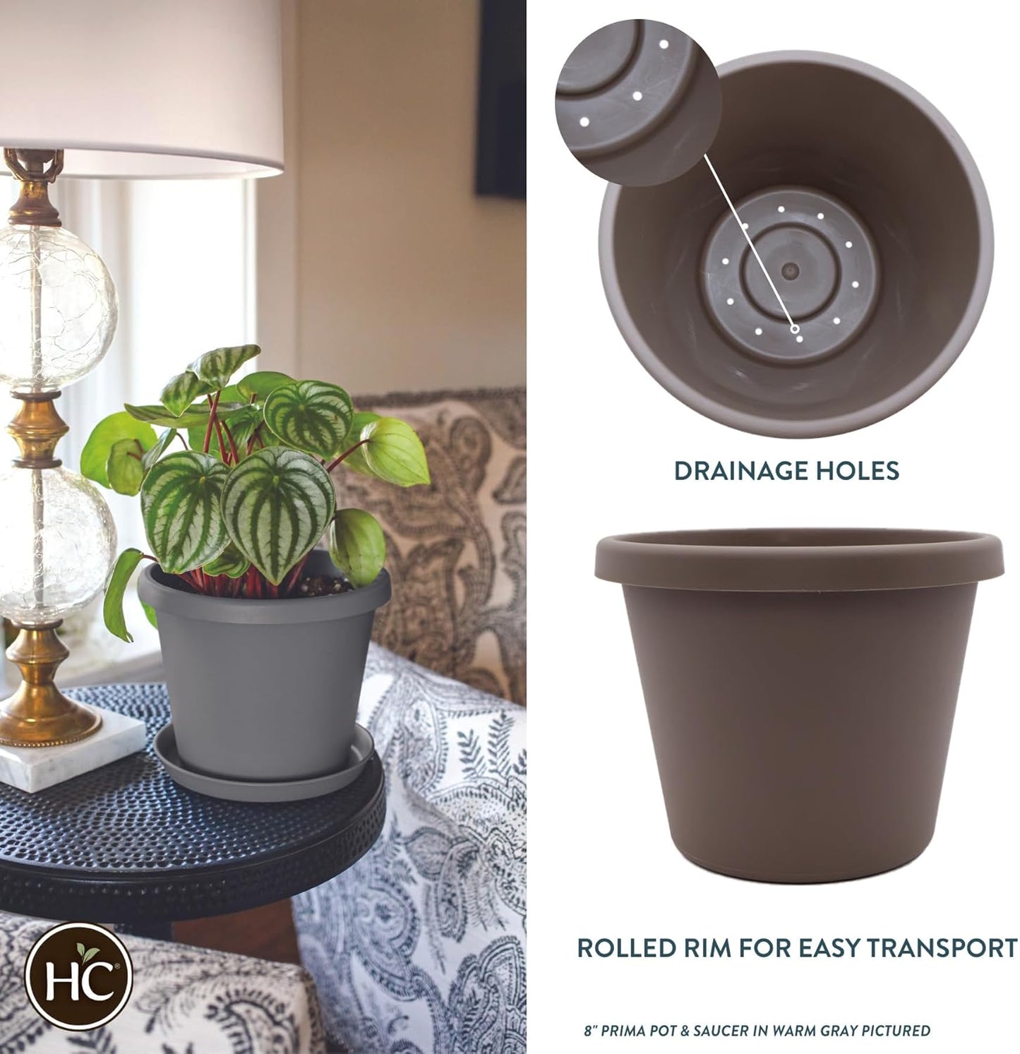 The HC Companies Prima Round Plastic Plant Pot w/Rolled Rim - Lightweight & UV Resistant Flower Pot for Herbs & More - Outdoor & Indoor Plant Pots w/Drainage (14 inch, Cappuccino, Pack of 1)