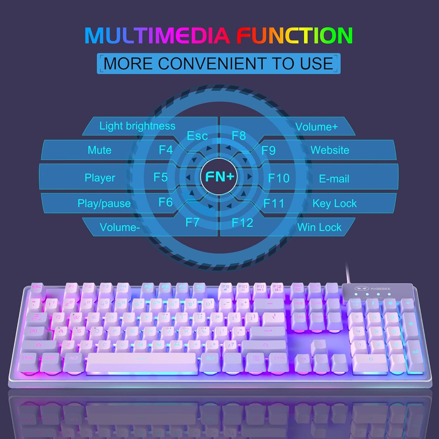 Gaming Keyboard and Mouse Combo, K1 RGB LED Backlit Wired Keyboard with 104 Key Computer PC Gaming Keyboard for PC/Laptop (Purple)