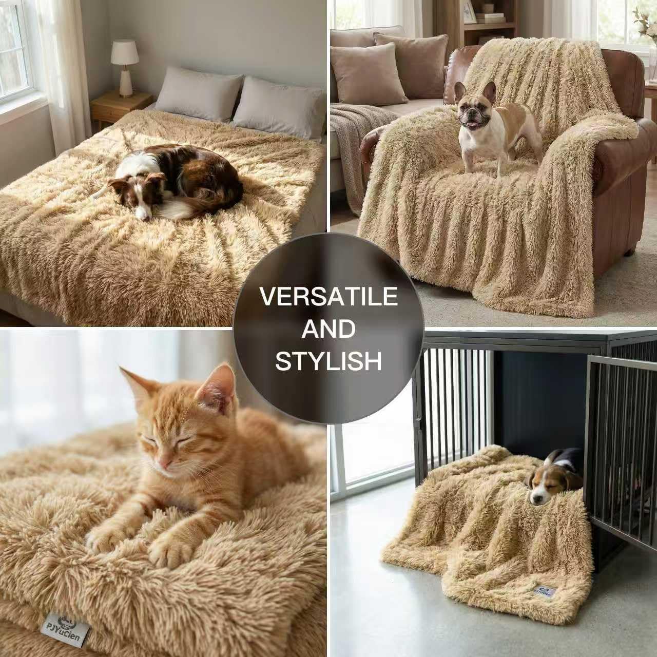 PJYuCien Dog Blankets for Medium Large Dogs Washable - Fluffy Fuzzy Cat Blanket for Couch, Puppy Throw for Furniture with Polyester Fleece, Super Soft Plush for Pet Kitten Doggy, Brown, 50" x 60"