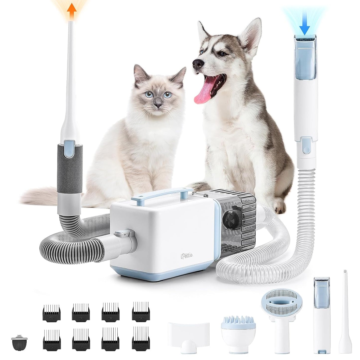 iPettie D23 Pro Pet Grooming Kit for Dogs: Vacuum Dog Brush and Dog Trimmer Vacuum — 95°F-140°F Adjustable Temperature, Adjustable Wind Speed, 23000 PA Suction for All Pet Grooming Needs