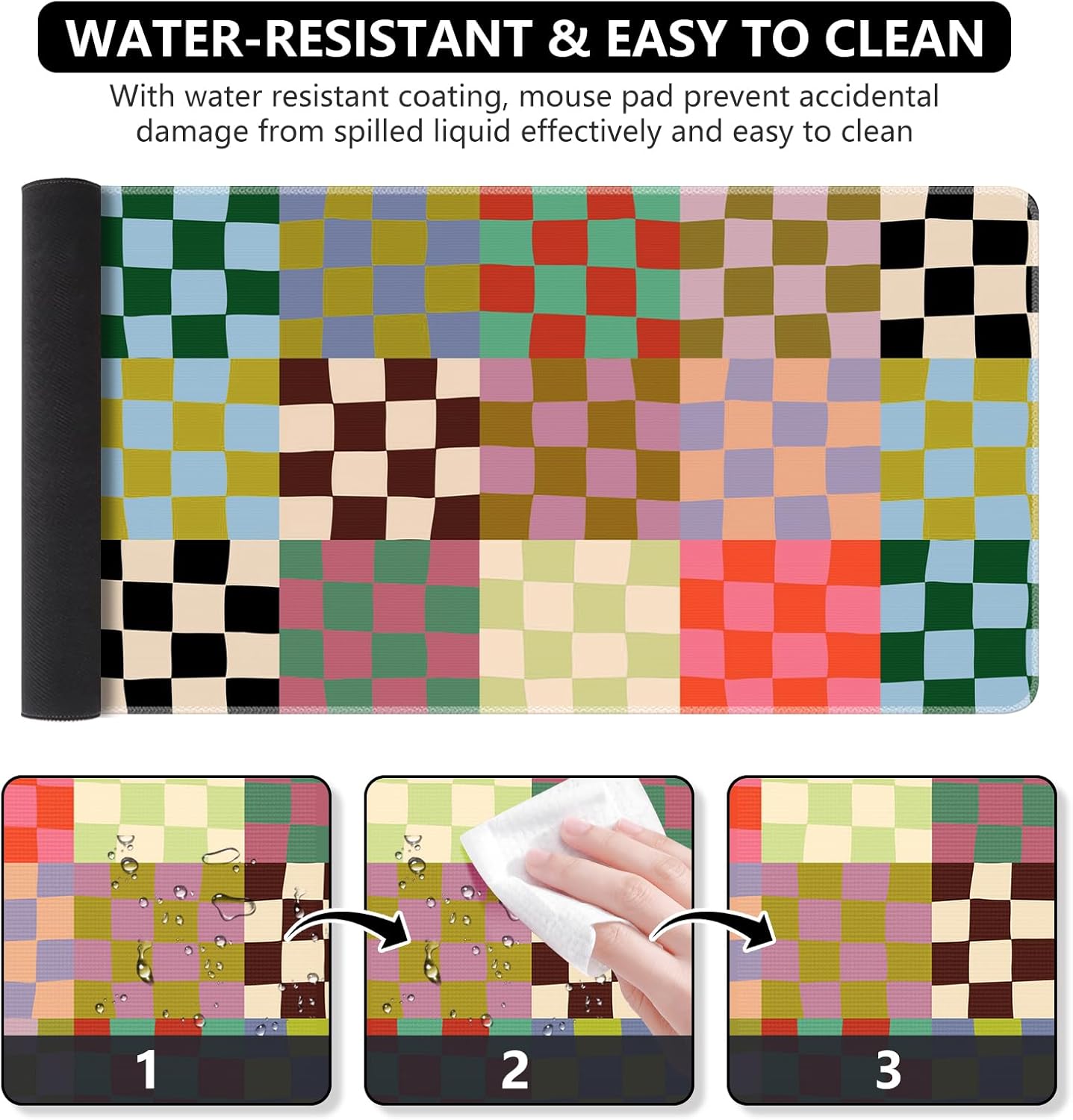 iCasso Checkered Desk Mat, Cute XXL Large Mouse Pad for Desk Cover, Anti-Slip Big Mousepad with Stitched Edges, Keyboard Mat for Computer Desktop Protector (Retro Checkered)