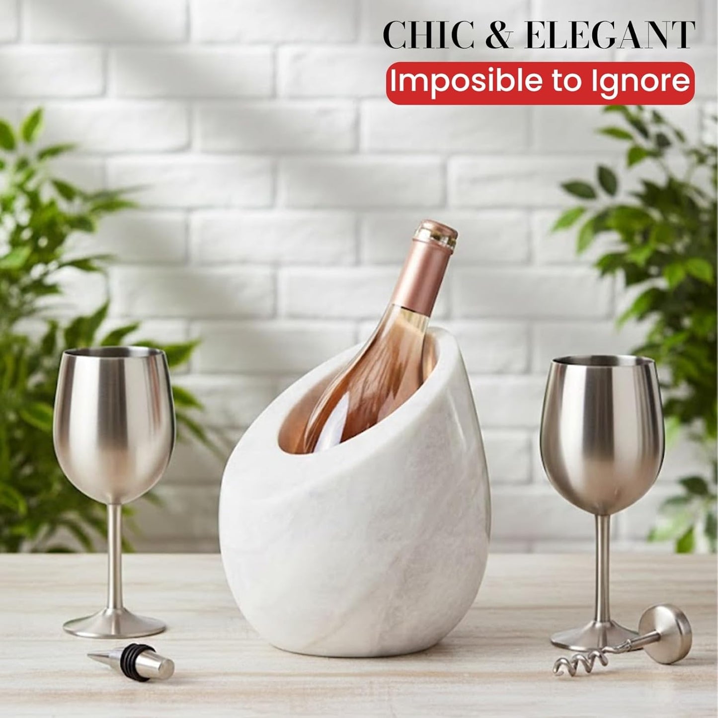 Marble Wine Chiller Bucket Set With 2 Marble Coasters – 750ml Wine Bottle Cooler for Party, Dinner, Kitchen & Bar Cart Decor – Elegant Champagne Cooler Gift for Wine Lovers (White)