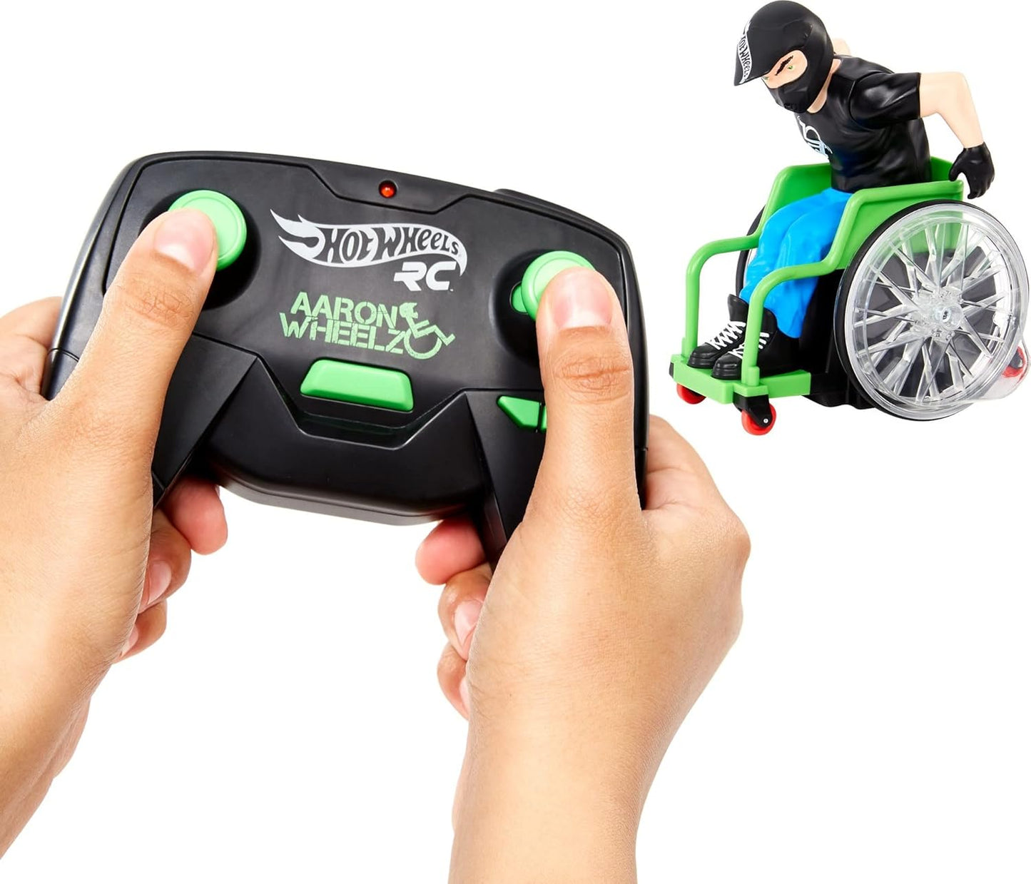Hot Wheels RC Aaron Wheelz Wheelie Chair, Remote-Control Wheelchair with Motocross Aaron "Wheelz" Fotheringham Figure