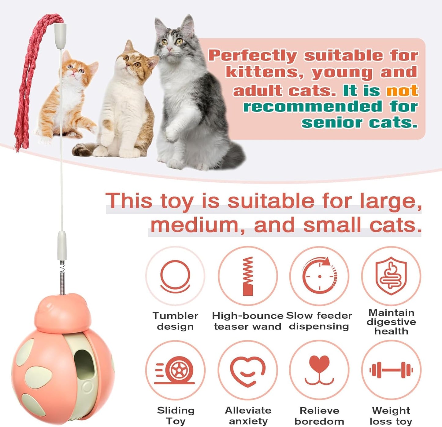 Cat Interactive Toy Treat Dispenser Cat Tumbler Toy with Teaser Wand Cat Toy Bowl Slow Feeder