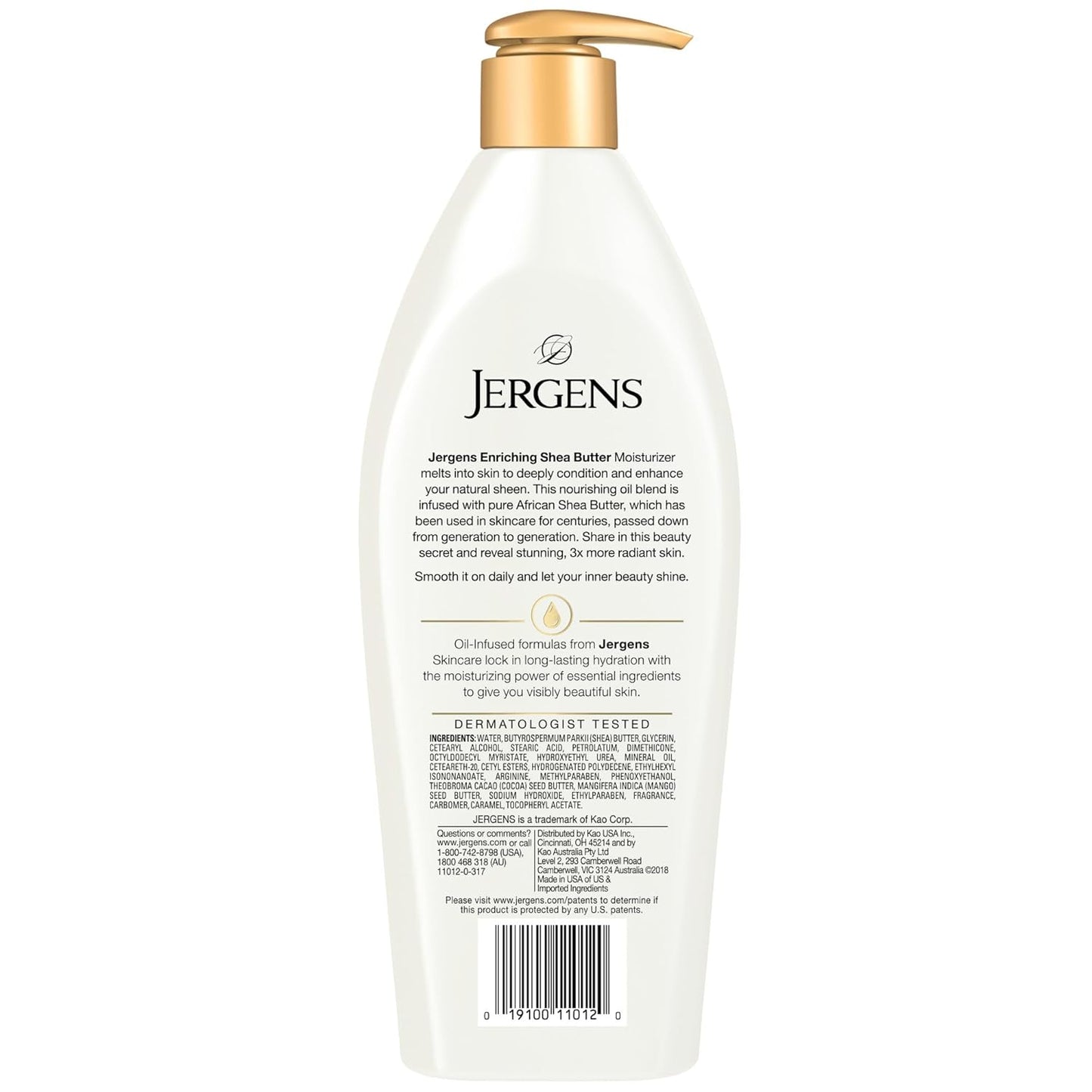 Jergens Shea Butter Hand and Body Lotion, Deep Conditioning Moisturizer, 3X More Radiant Skin, with Pure Shea Butter, Dermatologist Tested, 16.8 Oz, Pack of 3