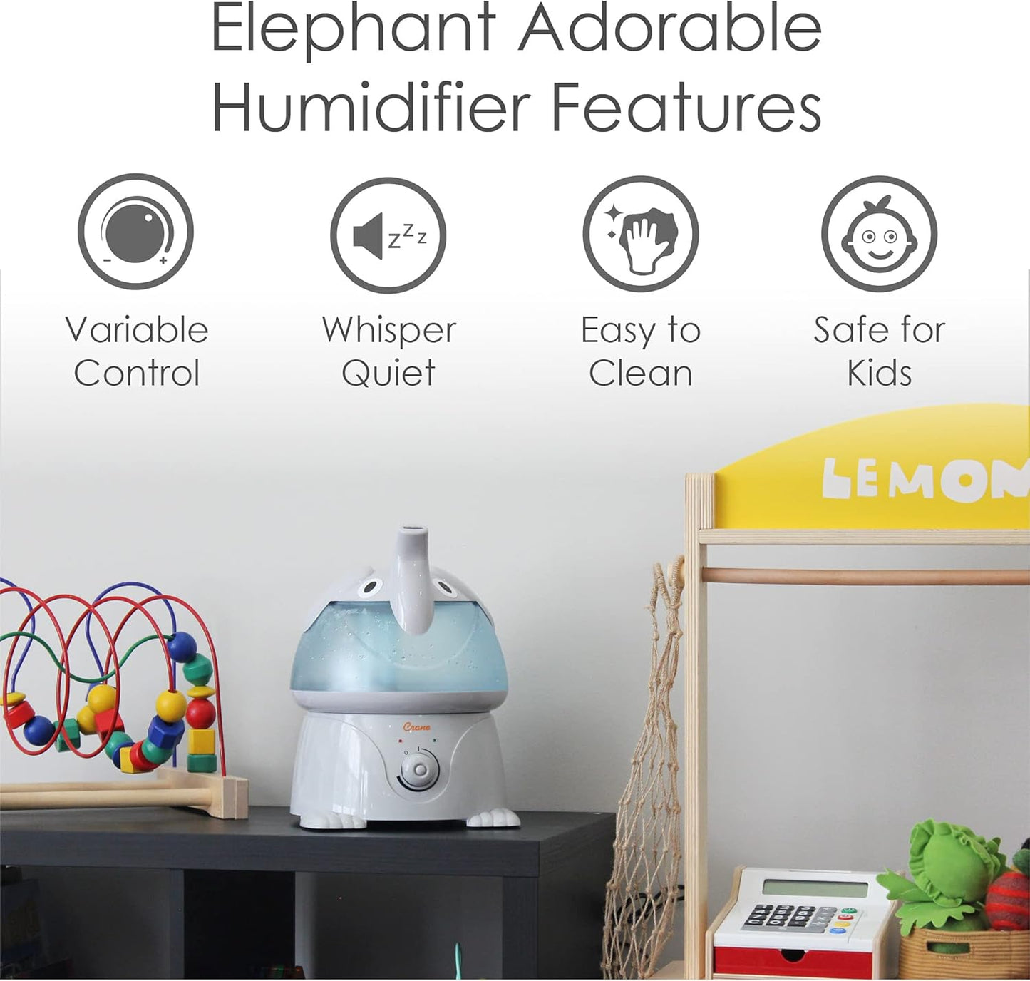 Crane Cute Animal Humidifier for Kids Bedroom and Nursery, Ultrasonic Cool Mist, 1 Gallon, Auto Shut Off, Cool Mist Humidifier