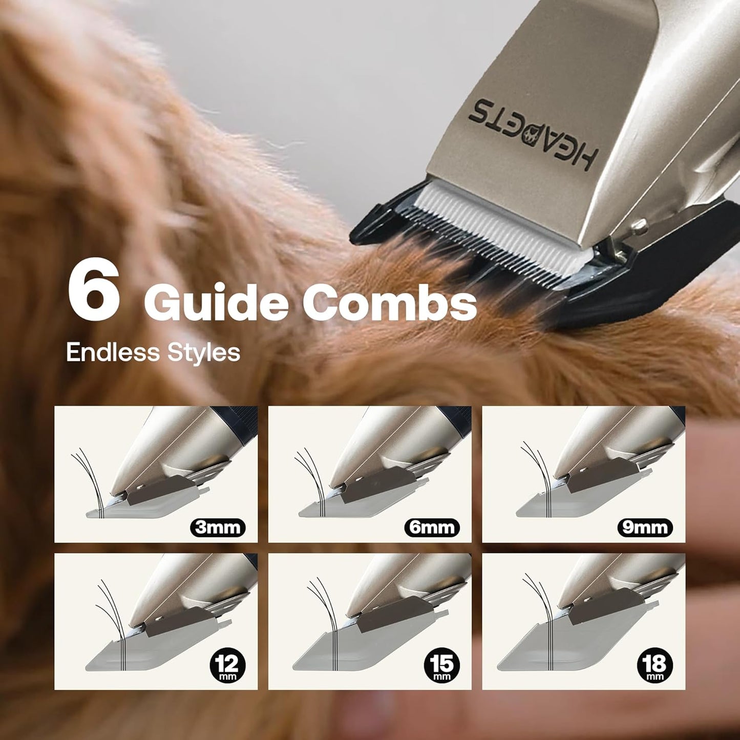 Dog Grooming Clippers, Low Noise, Electric Quiet, Adjustable Clipper Comb, Rechargeable Cordless Dog Hair Clippers for Dogs Cats Pets, Gold