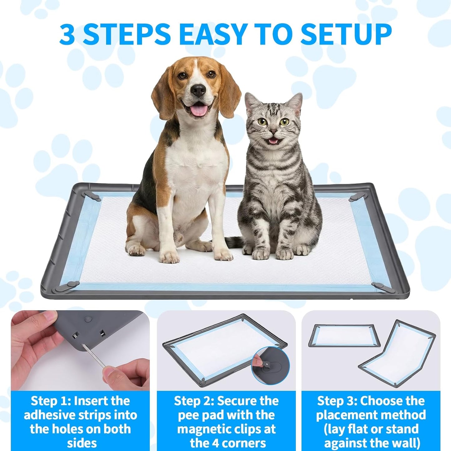 Homgaty Dog Pee Pad Holder with 4 Magnetic Corner Clips, Small 17.5x23.5 Inch Silicone Non-Slip Base Puppy Potty Training Tray, Leak-Proof Raised Edge for Home Indoor Floor Wall Protection