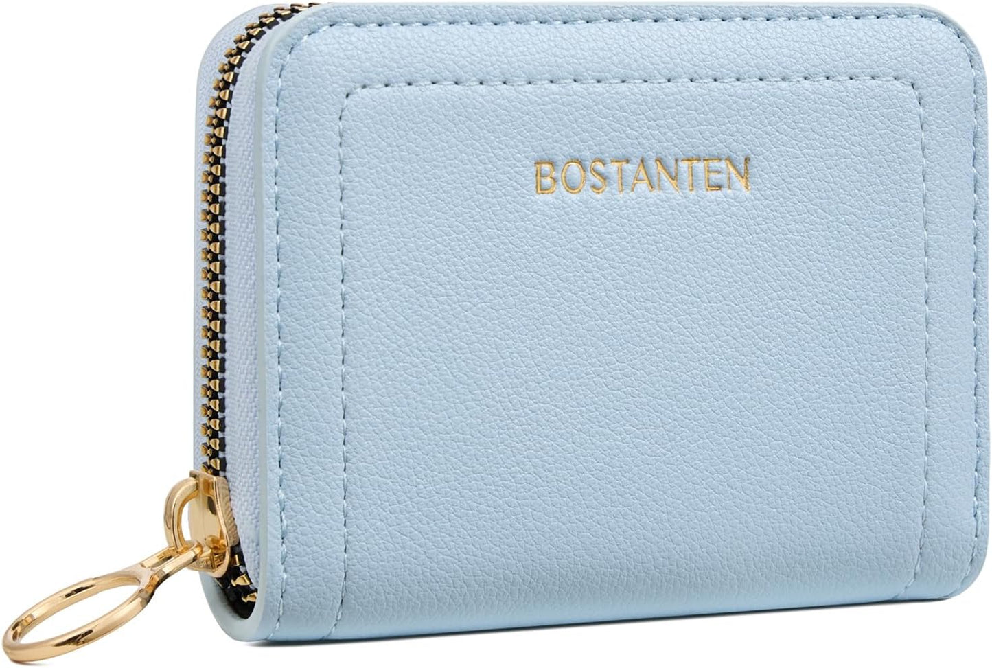 BOSTANTEN Credit Card Holder RFID Leather Small Wallets Woman, Accordion Zipper Card Wallet, Sky Blue