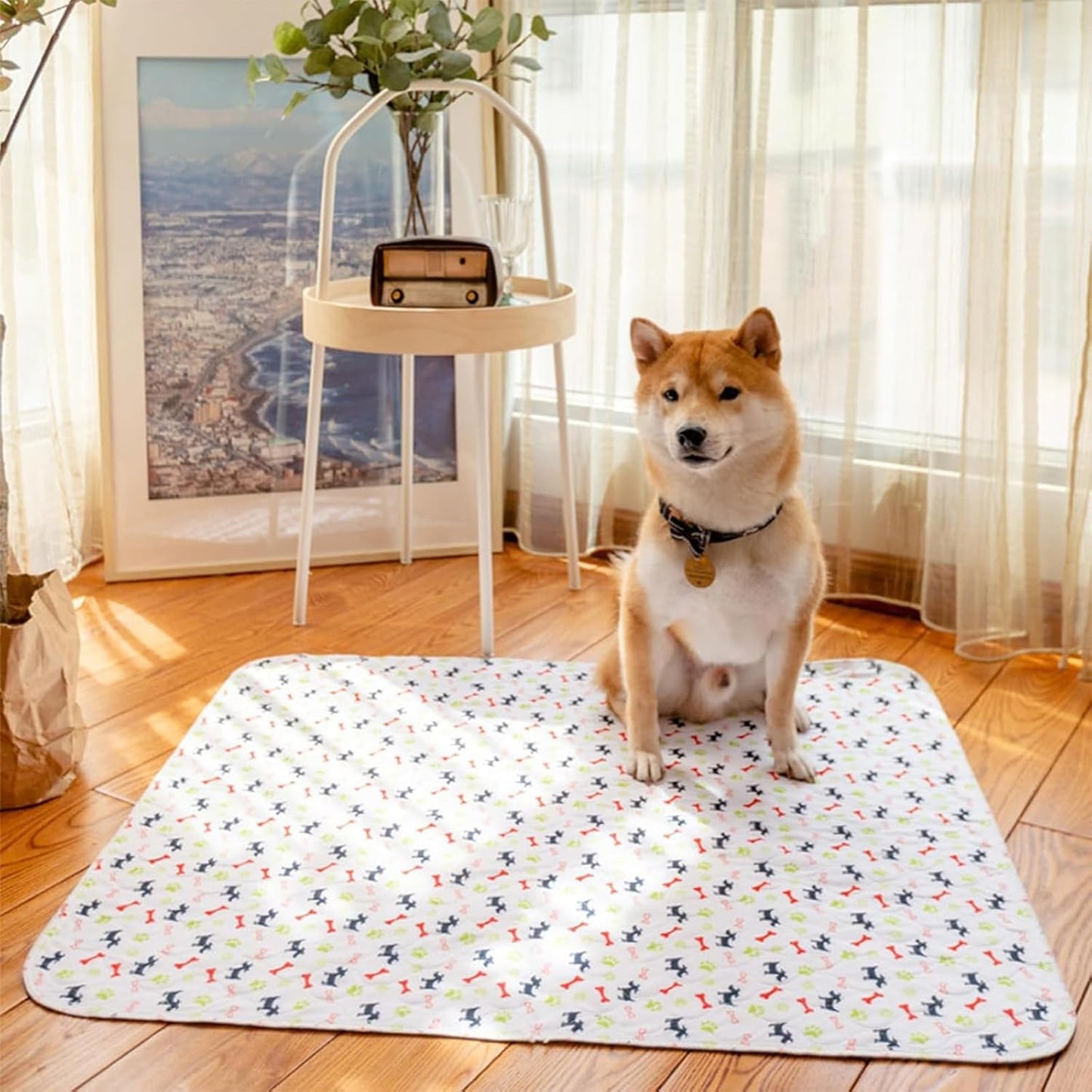 Washable Puppy Pads with Pheromones, Dog Pads Washable, Reusable Pet Training Pads for Dogs and Cats, Includes Hair Removal Glove and Flea Comb, 15.7 x 23.6 Inches White 3-Piece Set