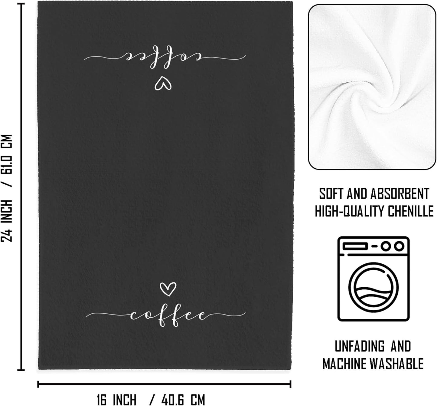 Coffee Decor Kitchen Towels - Bar Dish Towels, Gifts for Coffee Lovers, 1624 Inches (Black)