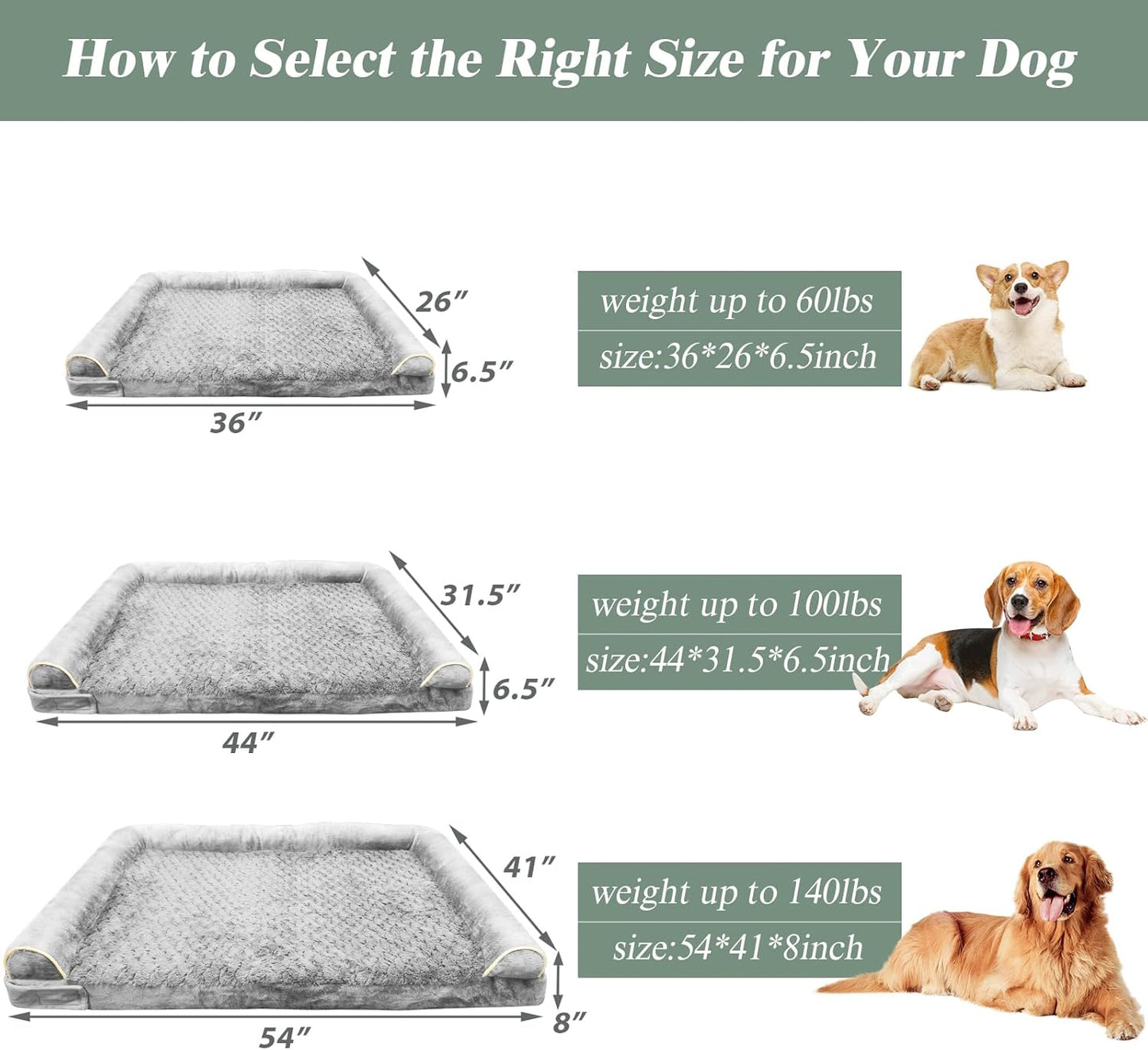 Orthopedic Dog Bed, Extra Large with Memory Foam, Waterproof & Washable Cover (36 in, Grey)
