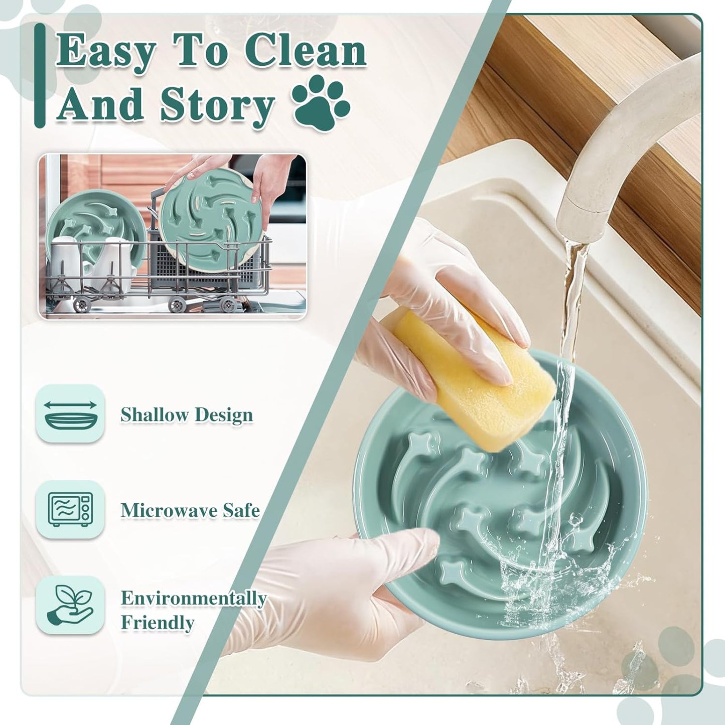 Ceramic Slow Feeder Dog Bowls, 2 Cups Dog Food Dish for Medium and Large Breed, Puzzle Dog Food Bowl for Fast Eater, 28OZ, 8.15 inch(Light Green)