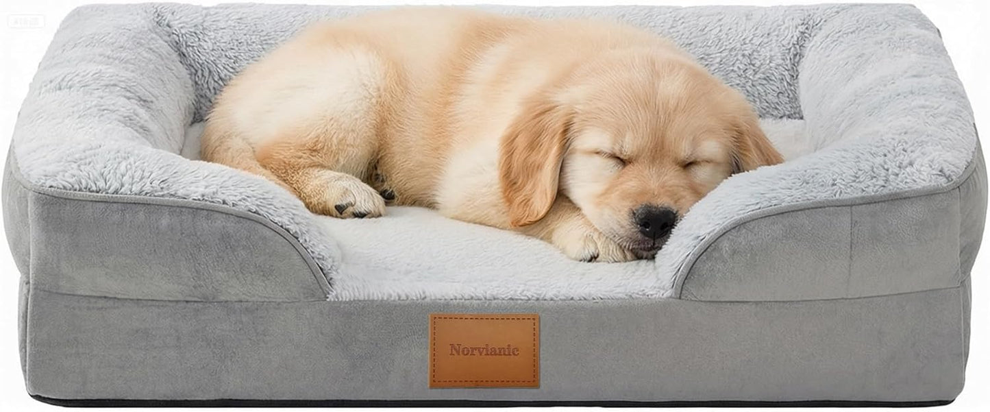Orthopedic Memory Foam Small/Medium Dog Bed,Waterproof Small Pet Beds,Washable Removable Cover Dog Couch,Support for Joint Pain. (Grey, Small)