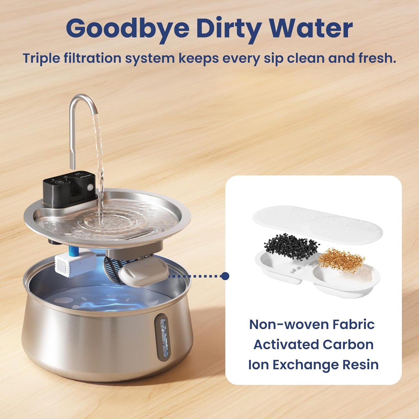 PawsPik Stainless Steel Battery Operated Cat Water Fountain, 4L Cordless Pet Fountain with Faucet-Style Flow, Automatic Water Dispenser for Cats Indoor, Motion Sensor & 3 Flow Modes