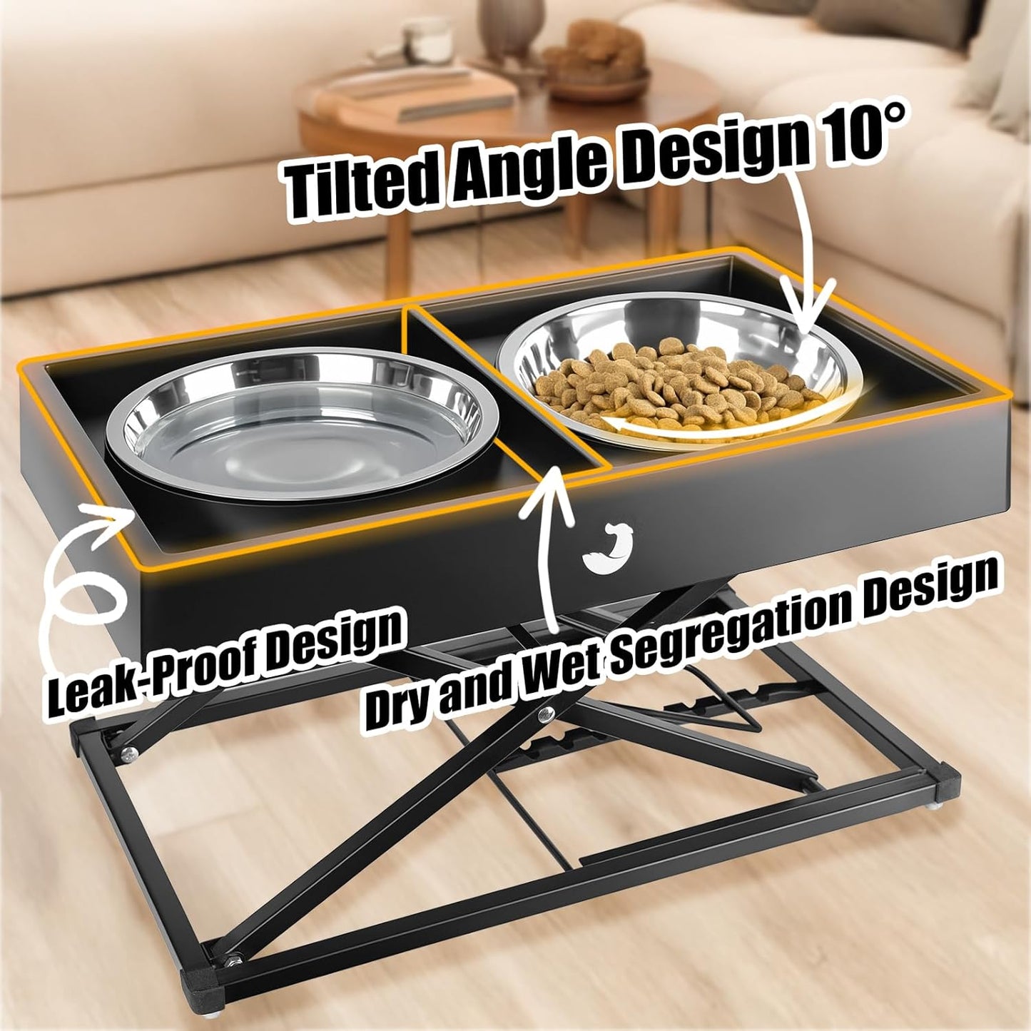 Joytale Metal Stand Elevated Dog Bowls, Heavy Duty 9 Adjustable Height from 9" to 17.5" Dog Food Stand, 2 Stainless Steel Bowls, Non-Slip and Non Spill Raised Food & Water Station for Large Breeds