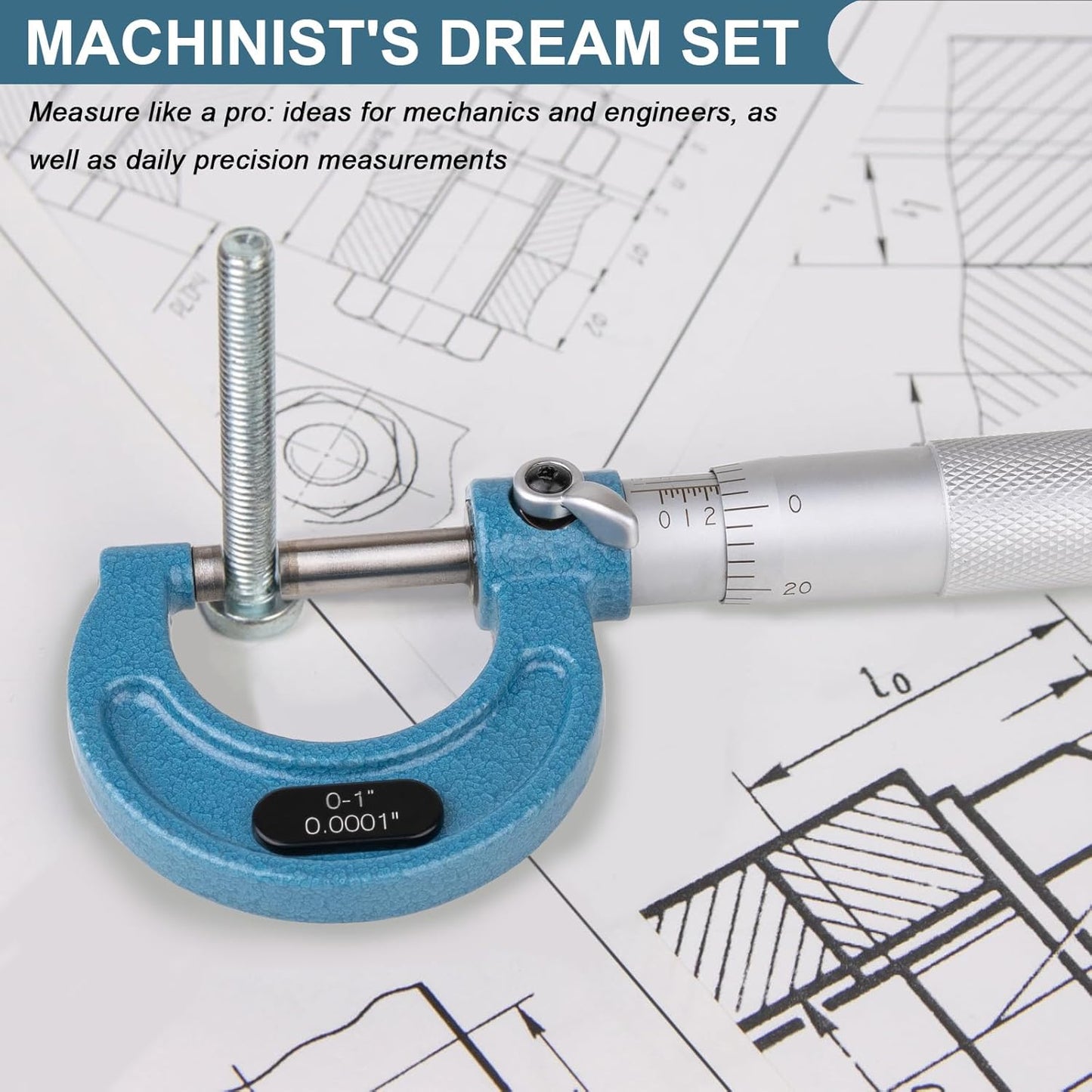4PCS Micrometer Set, 0-1"/1-2"/2-3"/3-4" Machinist Outside Micrometer Measuring Tool, Ultra-Precision 0.0001" Graduation Micrometers, Professional Machinist Tools Set
