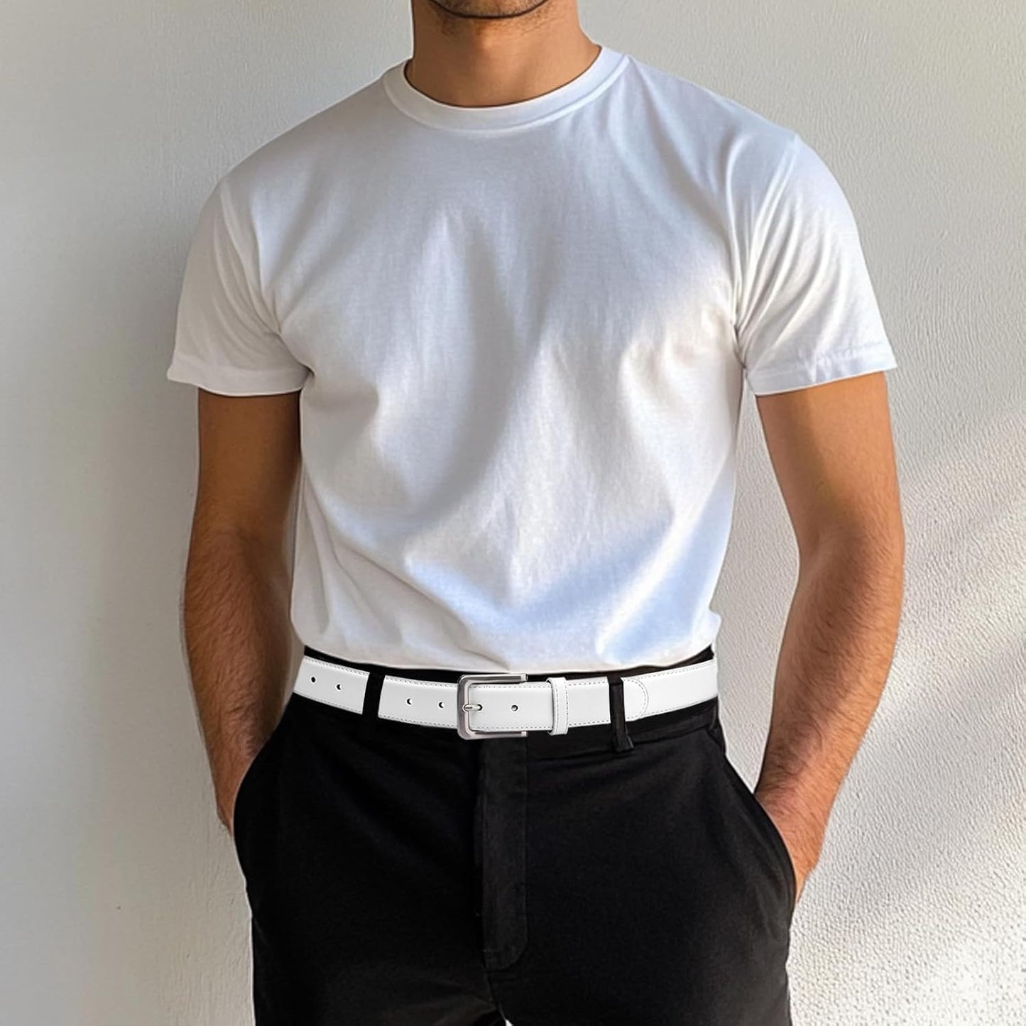 maikun Mens Black Leather Belt, Casual Dress Belts For Men, Classic Design Pin Buckle