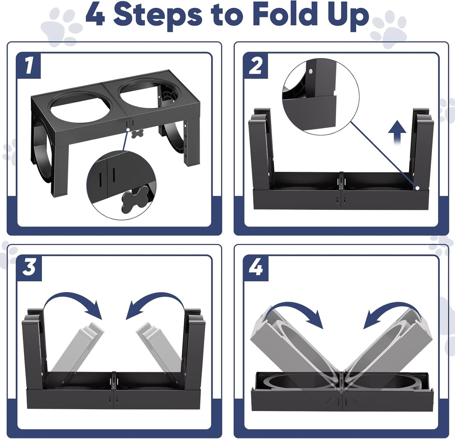 XIAZ Slow Feeder Dog Bowl Stand - Elevated Dog Food and Water Bowl Set for Large Medium Sized, 5 Heights Adjustable, Non-Slip, Durable, Prevents Bloating & Improves Digestion Blue