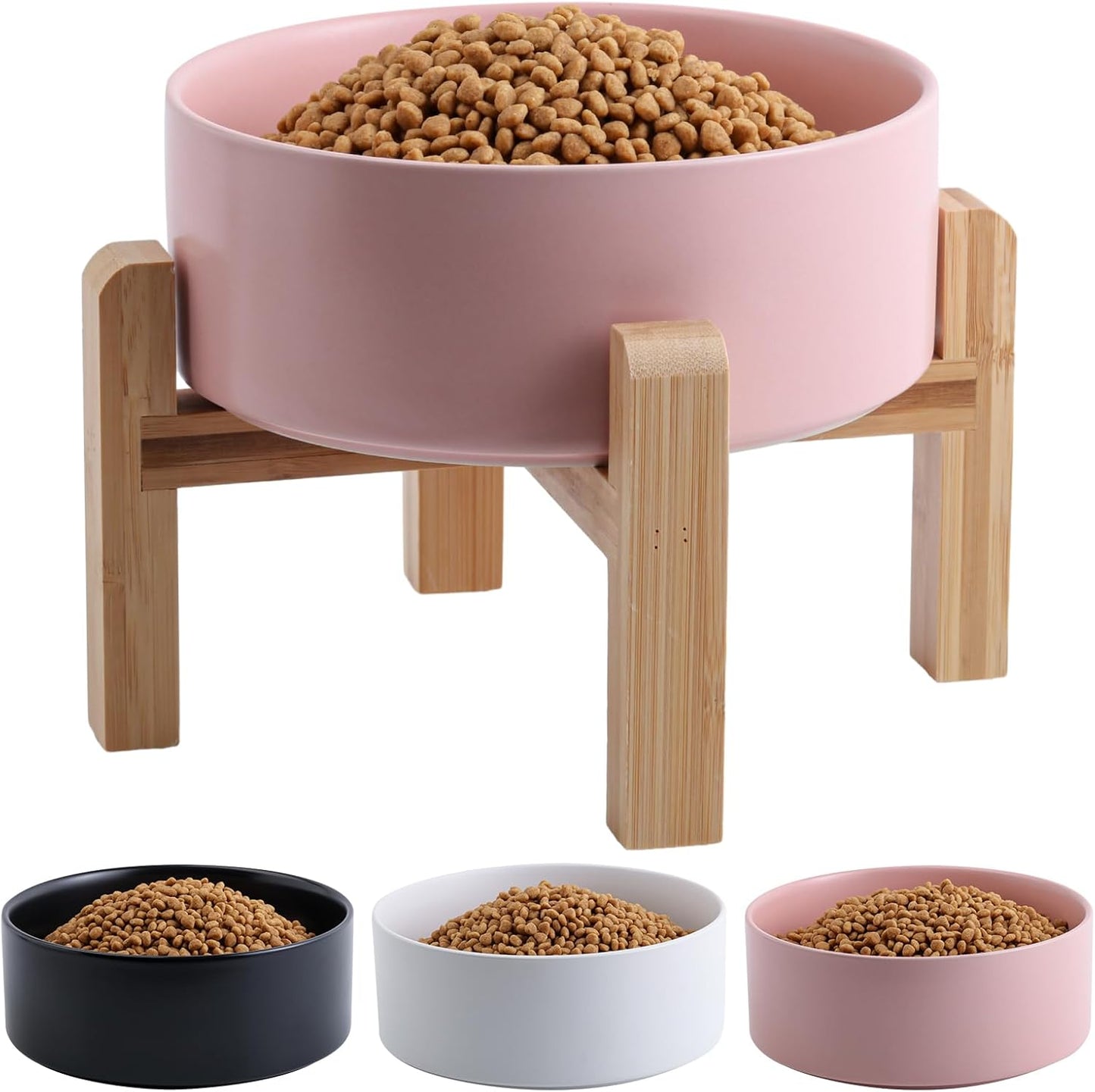 Pink Elevated Dog Bowl Ceramic for Small Medium Sized Breed,Raised Dog Food Water Bowl with Stand,6 in 3.6 Cups Non Slip Pet Dish Heavy Weighted