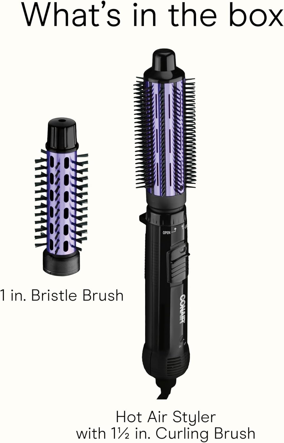 Conair 2-in-1 Hot Air Curling Combo, Includes 1.5-inch Curl Brush and 1-inch Aluminum Bristle Brush