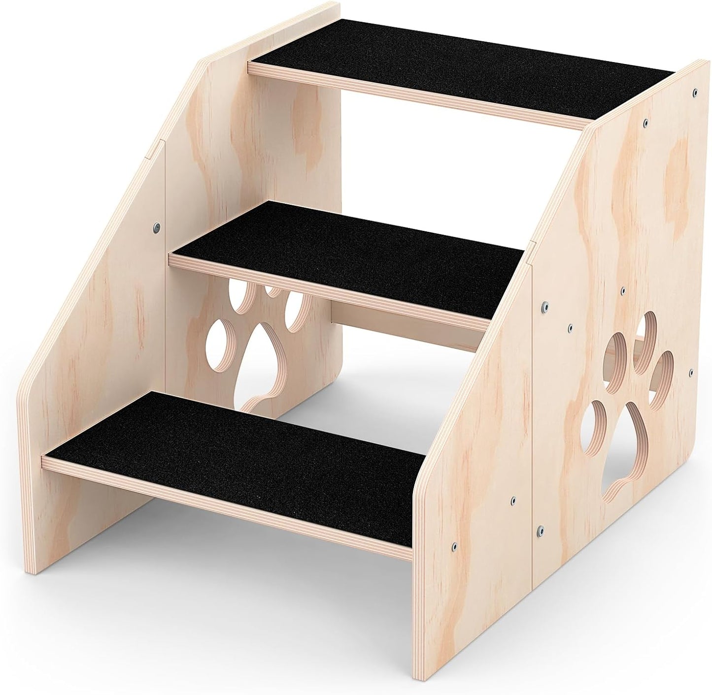Dog Stairs, Wooden 3-Step Dog Ramp for Small Medium Large Older Cat, Puppy Essentials Pet Step Ladder for High Bed Couch Car
