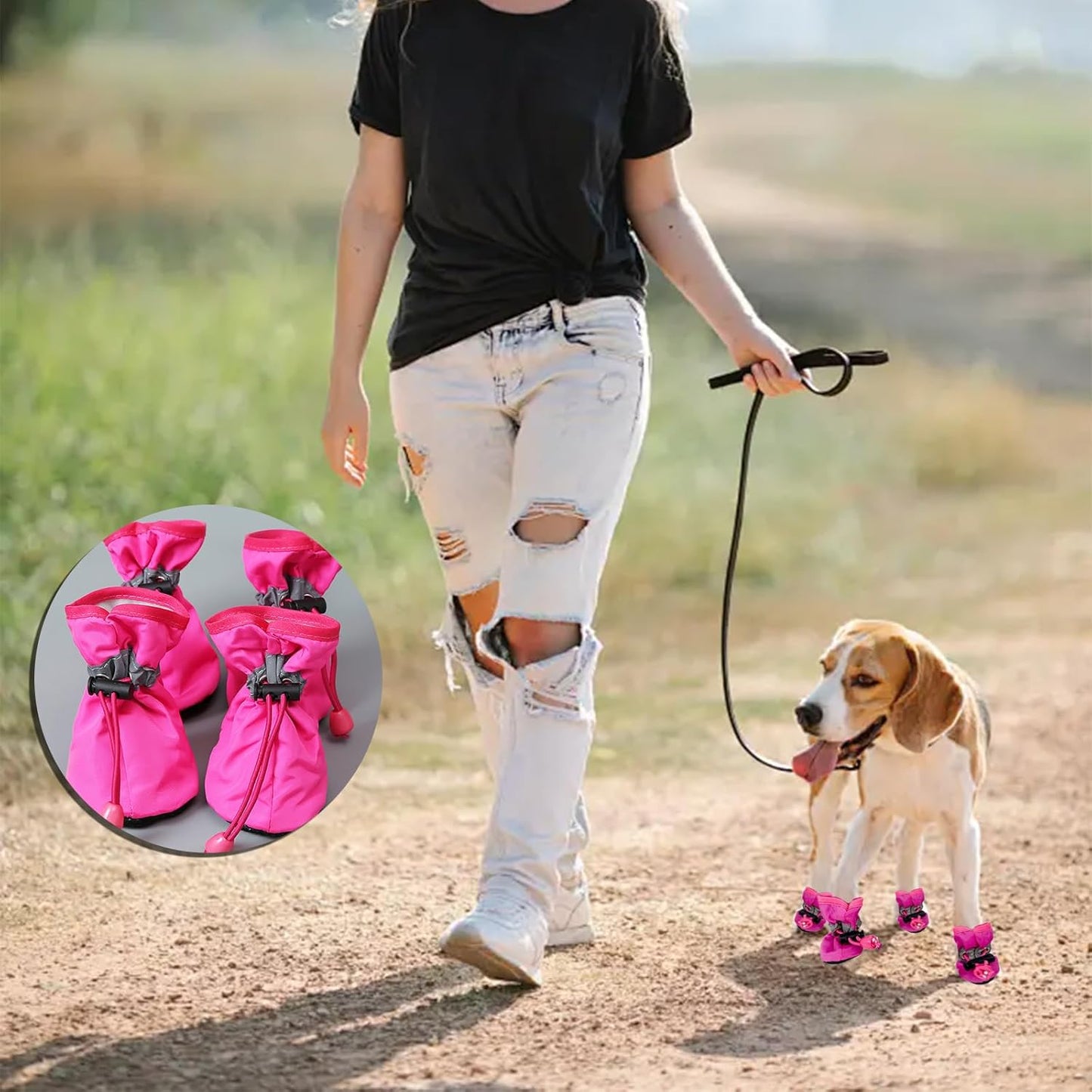 Dog Boots for Small Medium Large Dogs with Reflective Strap, Anti-Slip Dog Shoes for Hot Pavement, Dog Booties and Paw Protectors for Cat Pet Doggie Hiking Hardwood Indoor Outdoor (Pink 5)