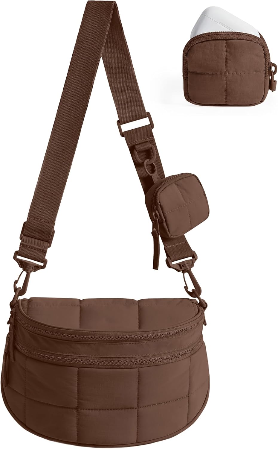 BAGSMART Small Crossbody Bags for Women, Puffer Cute Bum Bag with Pouch, Quilted Purse for Daily Travel College, Chocolate | 4.6L compact size, structured bum bag, 2-in-1 set, small yet spacious, mom bag