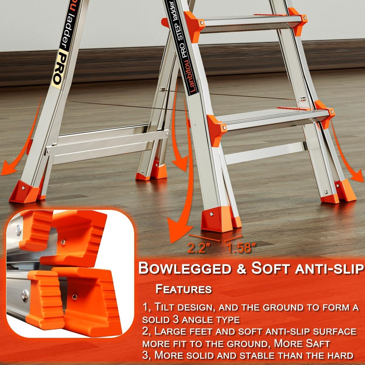 Ladder, Aluminum 5 Step Ladder with Handrails, Anti-Slip Wide Pedal, Tool Platform, Folding Step Stool Step Ladder for Stairs Home Outdoor Work, Lightweight-Portable, 330lbs-Capacity,