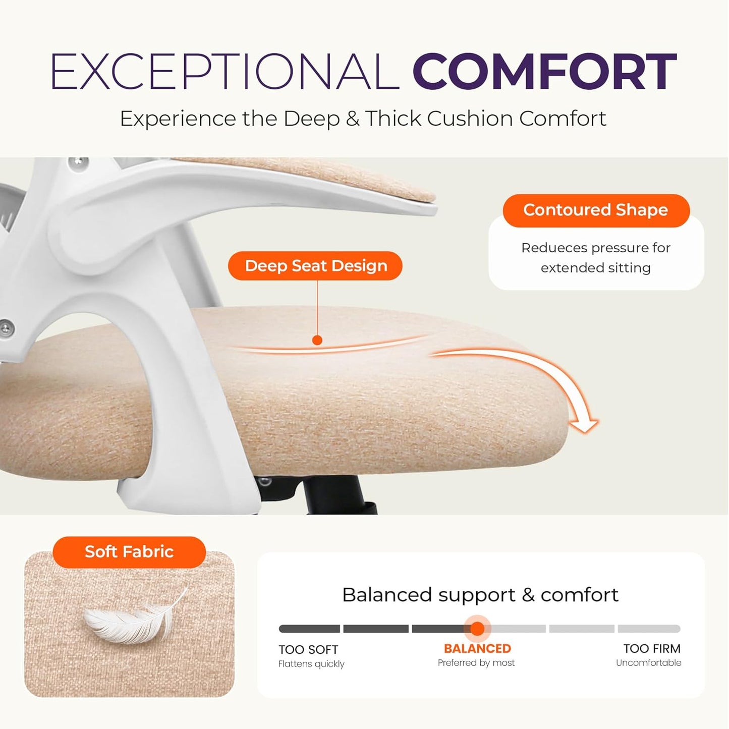 NEO CHAIR Office Desk Computer Gaming Ergonomic Chair with Lumbar Back Support Adjustable Height Swivel Wheels Flip-up Arms Mesh Chair for Home or Office (Beige)