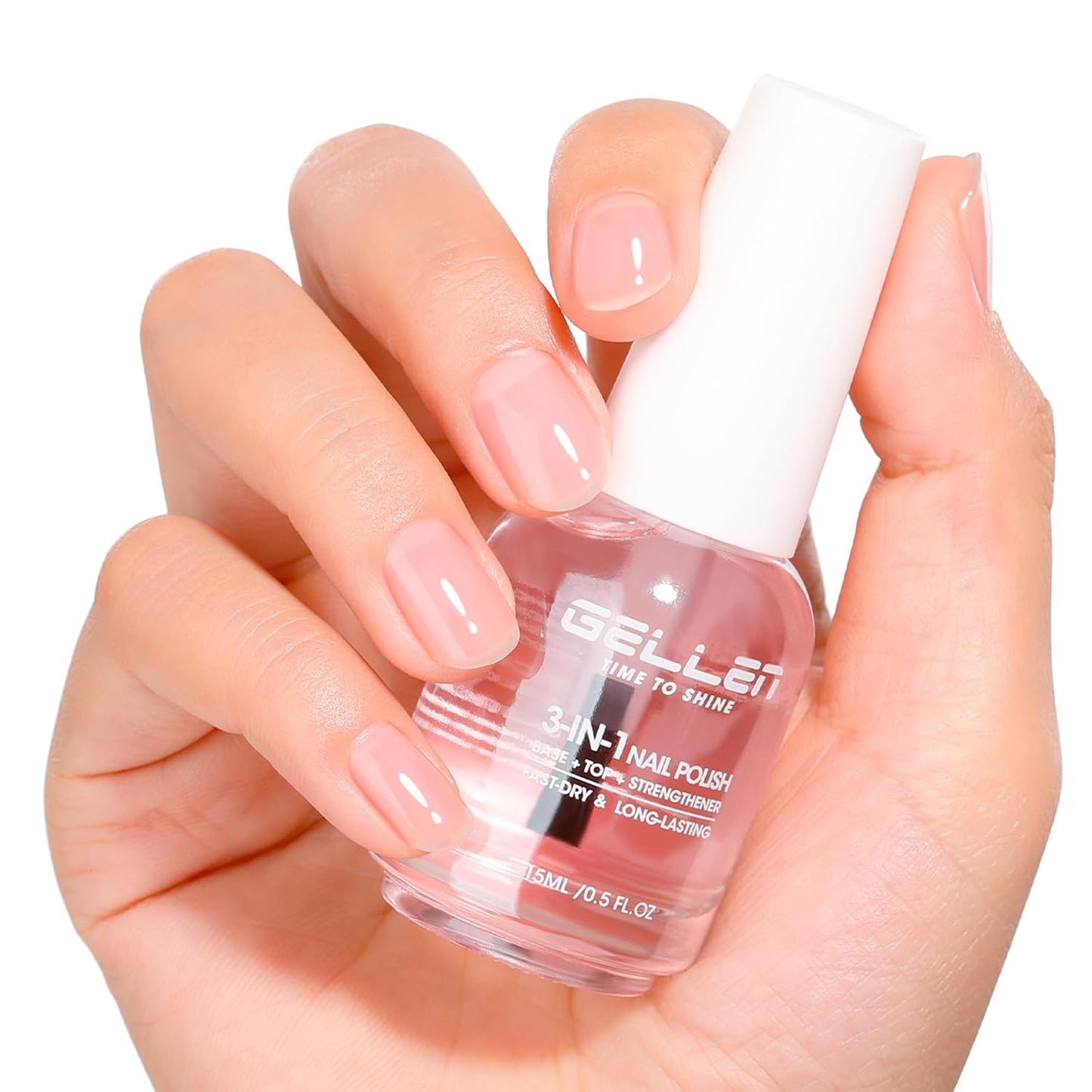 GELLEN 3-In-1 Clear Nail Strengthener, Base Top Coat, No Base Top & Light Needed, Shine Sheer Nail Polish Fortify Weak Dry Damaged Nails | Keratin Vitamin E, Anti-yellow | Toxin TPO HEMA Free, No Pink