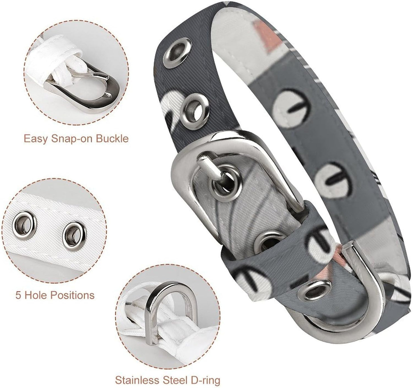 Cute Funny Grey Cats Pattern Dog Collar with Buckle Adjustable Martingale Pet Collars Cute Female Male Puppy Collar Soft Waterproof Cat Collars for Small Medium Dogs