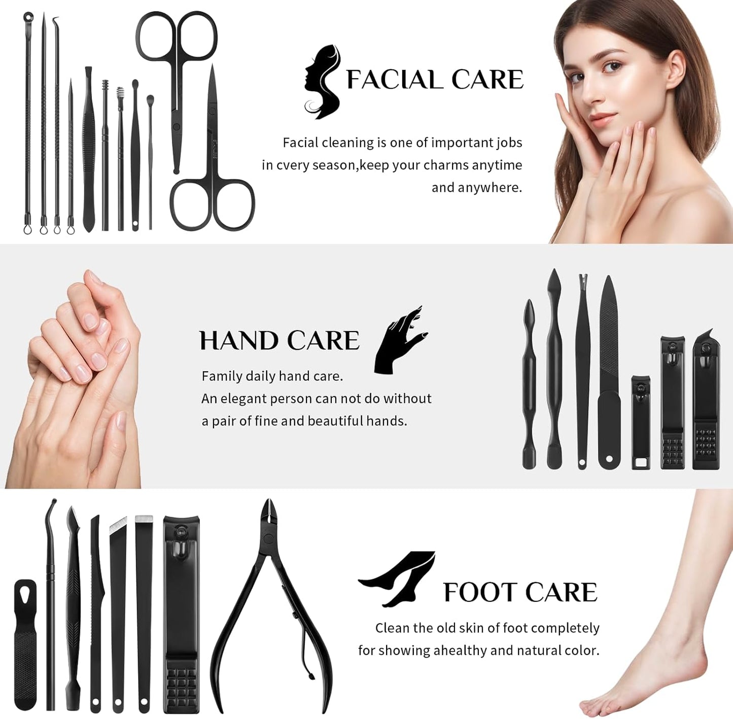 Manicure Set Professional Nail Clipper Kit-26 Pieces Stainless Steel Manicure Kit,Nail Care Tools with Luxurious Travel Case Nail Grooming Kit Present for Men Husband Boyfriend Parent (Black)
