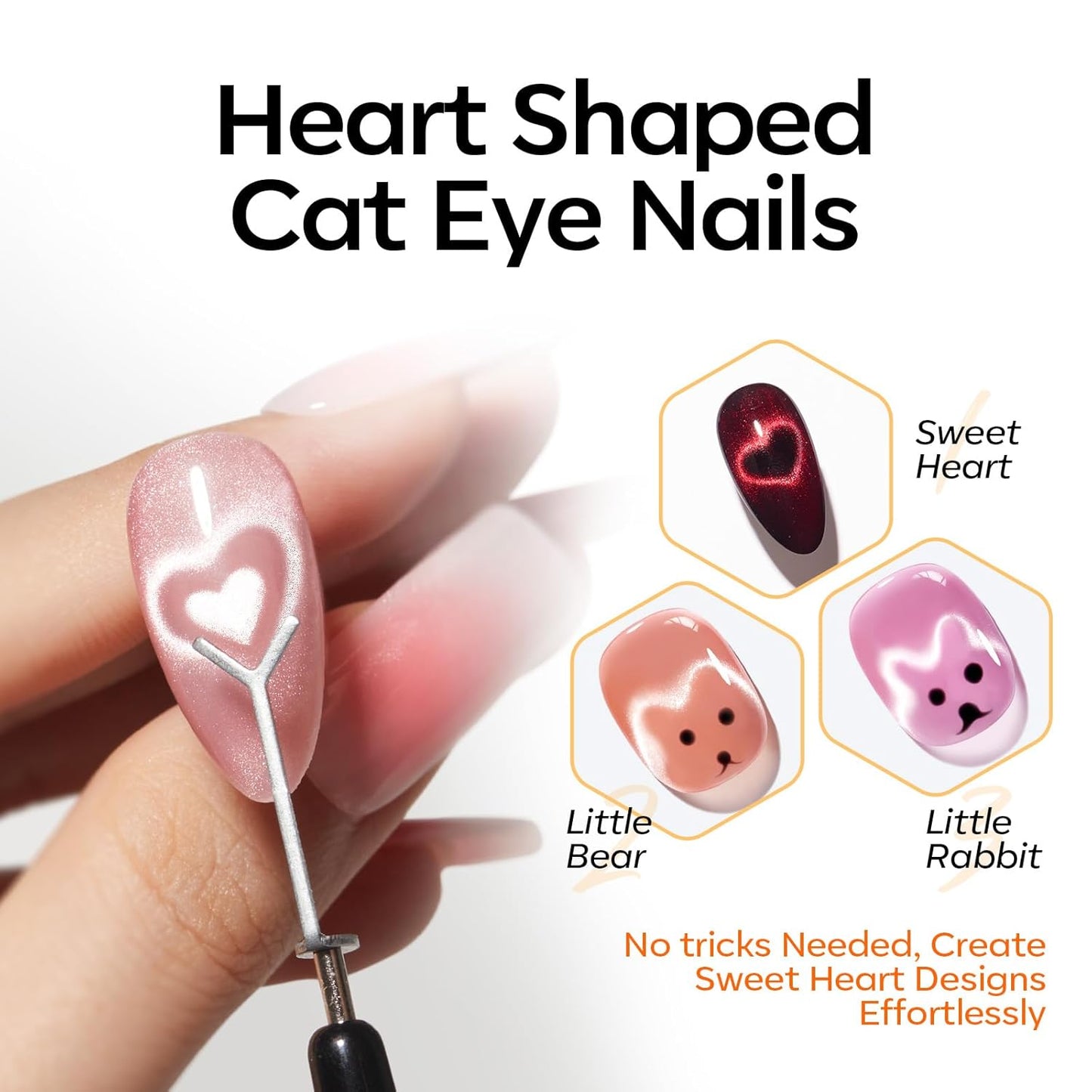 modelones Cat Eye Magnet Set for Nails, Heart Cateye Powerful 3 IN One Magnetic Pen Nail Design Square Double Head Round Magnets Tool Glassy Moon French Flower Cats Eye Effect Manicure DIY Gift