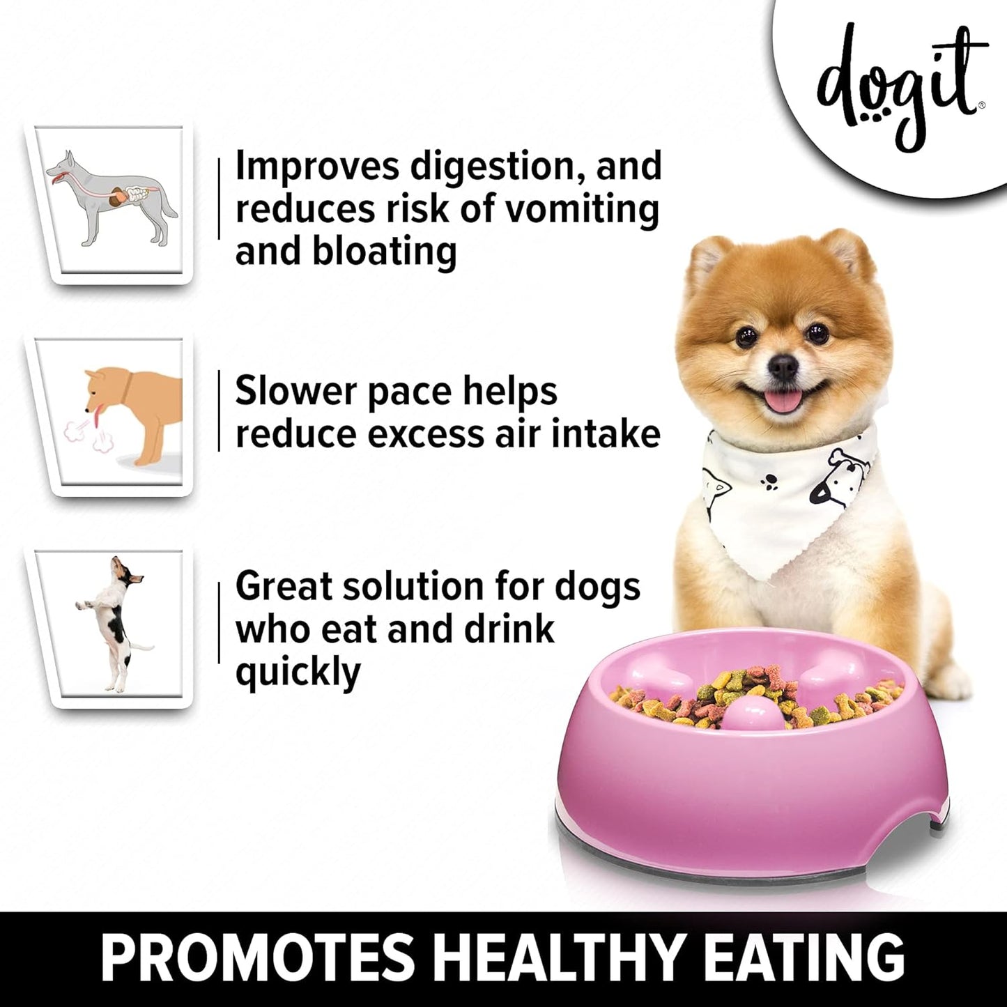 Dogit Go Slow Anti-Gulping Dog Dish, Slow Feeding Dog Bowl Suitable for Wet or Dry Food, Small, Pink