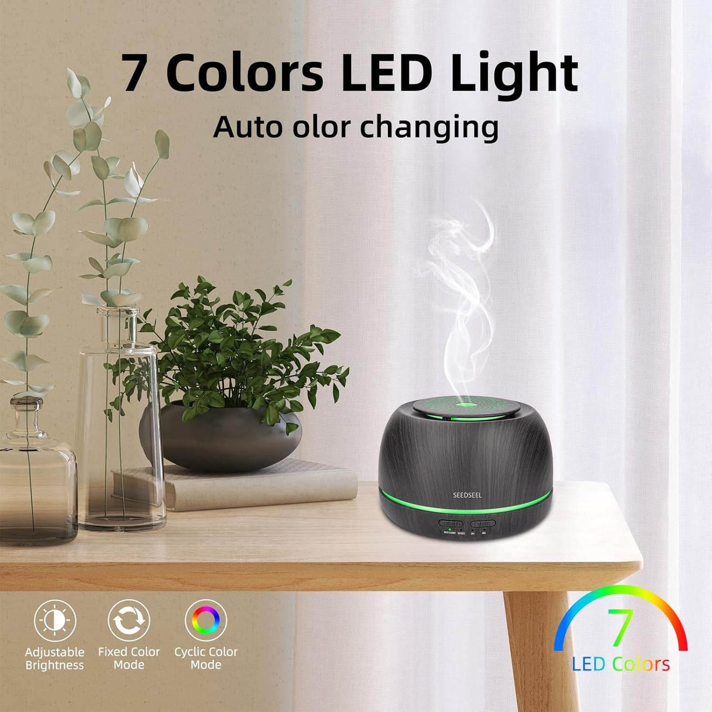 300ML Essential Oil Diffuser,Ultrasonic Aromatherapy Diffuser, 7-Color Gradient Lights, Remote Control, 8 Hours Run Time, Suitable for Home,Office