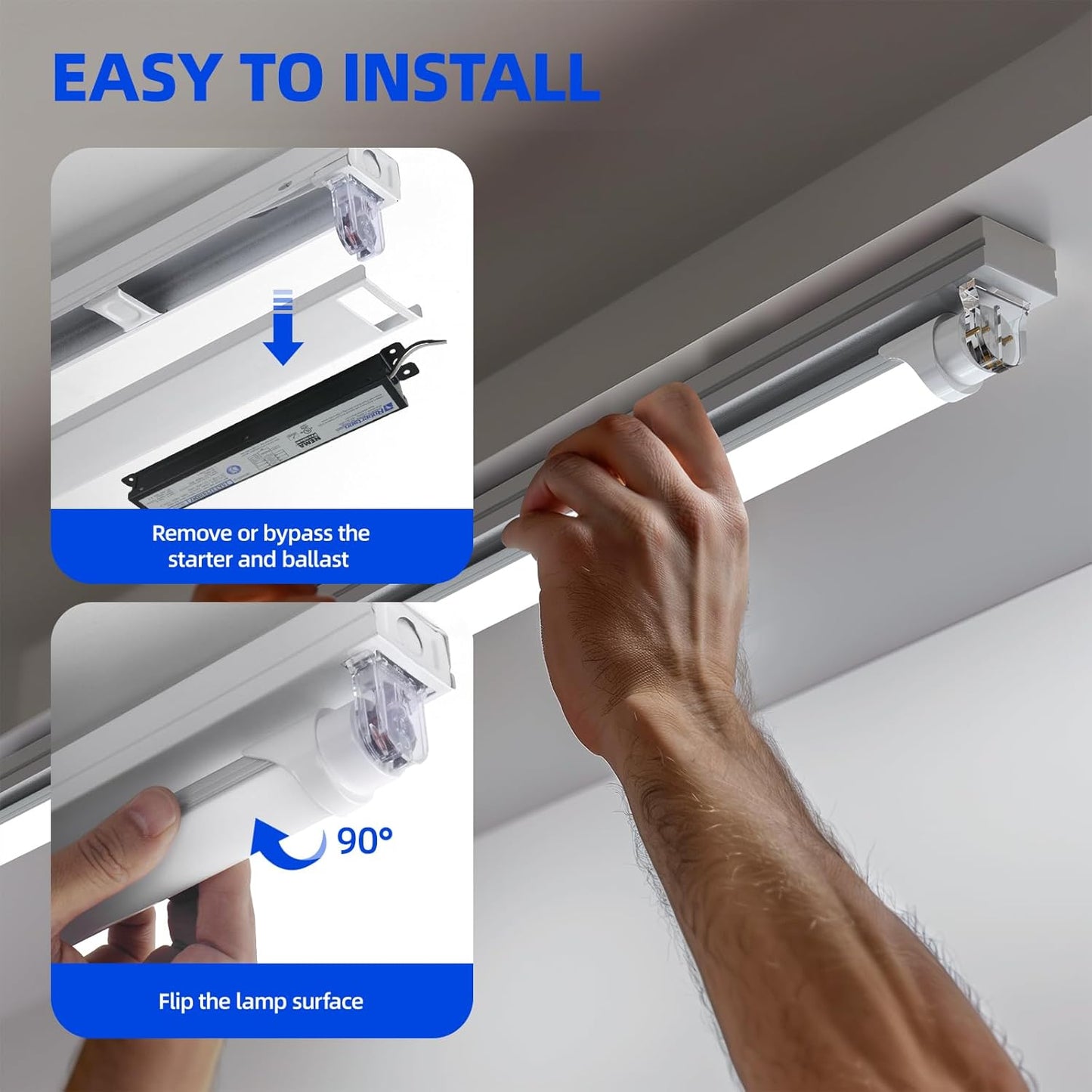 Barrina 4FT LED T8 Type B Light Tube, 24W, 3500LM, 6000K Bright Light, Ballast Bypass, 4 Foot Fluorescent Replacement Tube, Dual-End Powered, T8 T10 T12 LED Replacement, Frosted Cover, 16 Packs