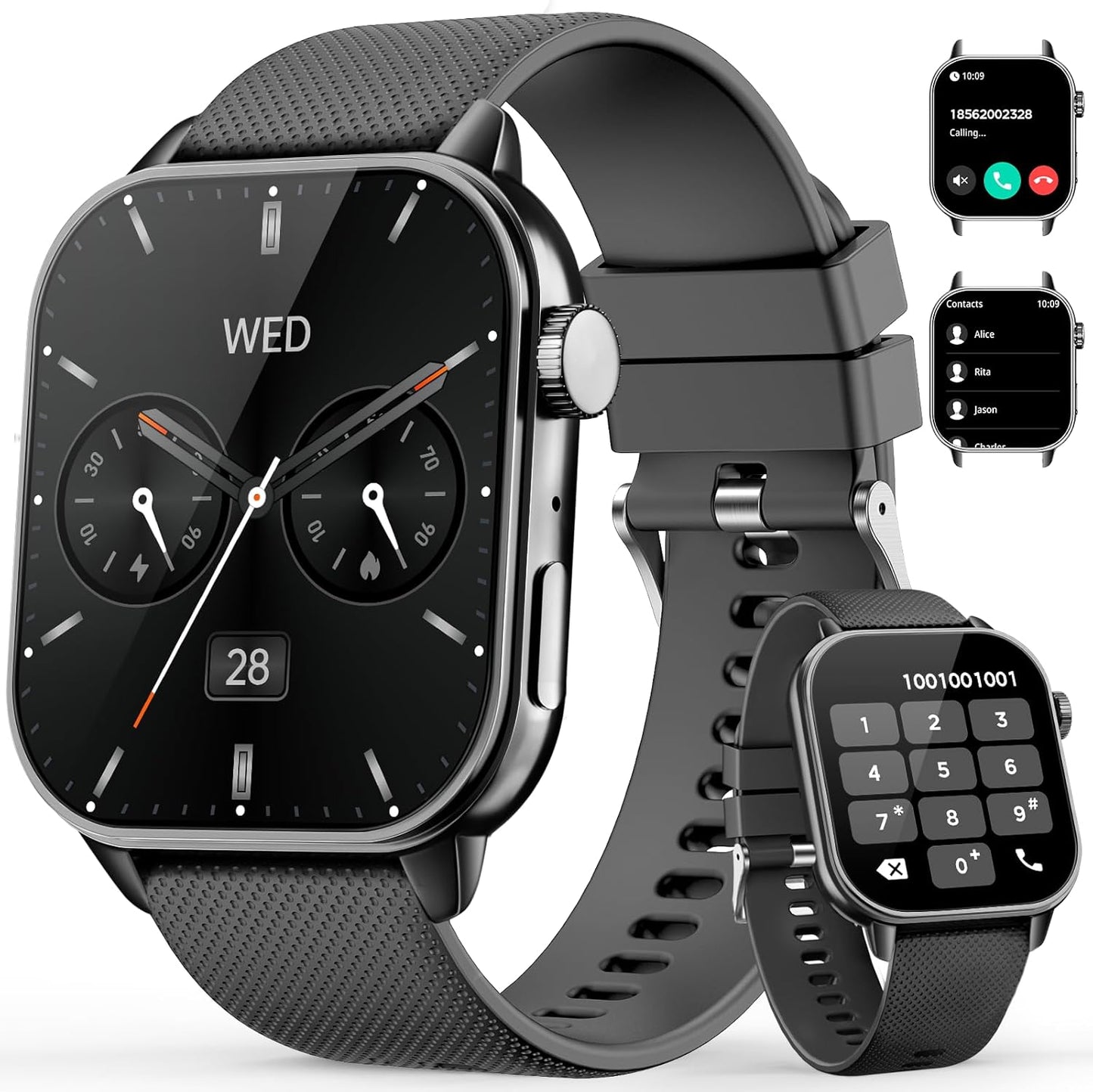 Smart Watch for Men Women, 1.85'' AMOLED HD Fitness Watch with 120+ Sports Modes, Bluetooth Call/Heart Rate/Sleep Monitor/Pedometer, Smartwatch for Android iOS, IP68 Waterproof, Light Black