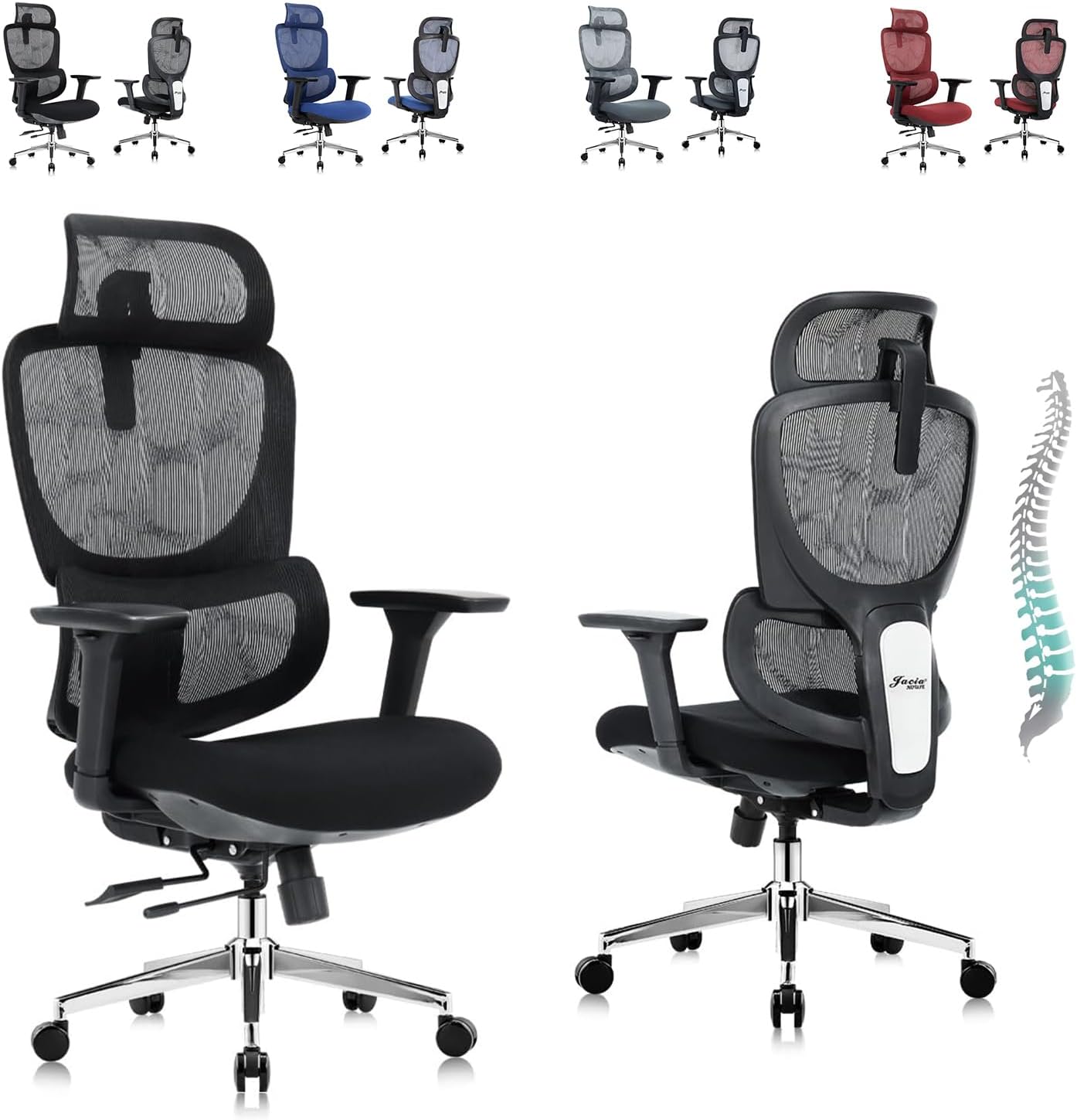 Big Ergonomic Office Chair with Sliding Seat,Dual Back Support -Adjustable 4D Armrests, 2D Headrest, Lumbar Support, 135° Reclining Mesh Back Computer Chair - Home Office/Gaming, 1600lbs Capacity