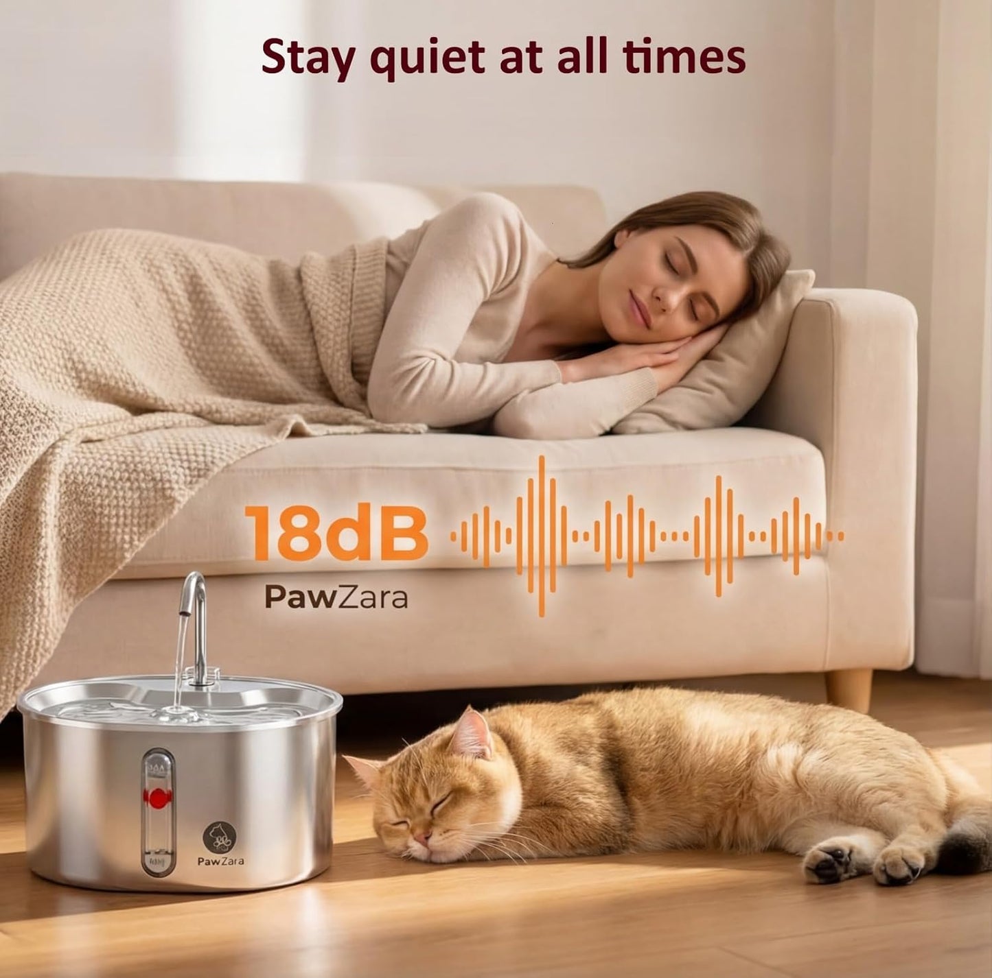 Cat Fountain 3.2L Large Capacity, Ultra Quiet 18 dB Water Dispenser, Enabled Multi-Stage Filtration, Includes 4 Extra Filters