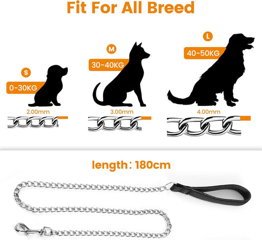 PETTOM Heavy Duty Metal Dog Leash, Chew Proof Chain Leash with Soft Padded Handle for Large & Medium Dogs, Training & Walking Chain Dog Lesh (6Ft/4.0mm, Black)
