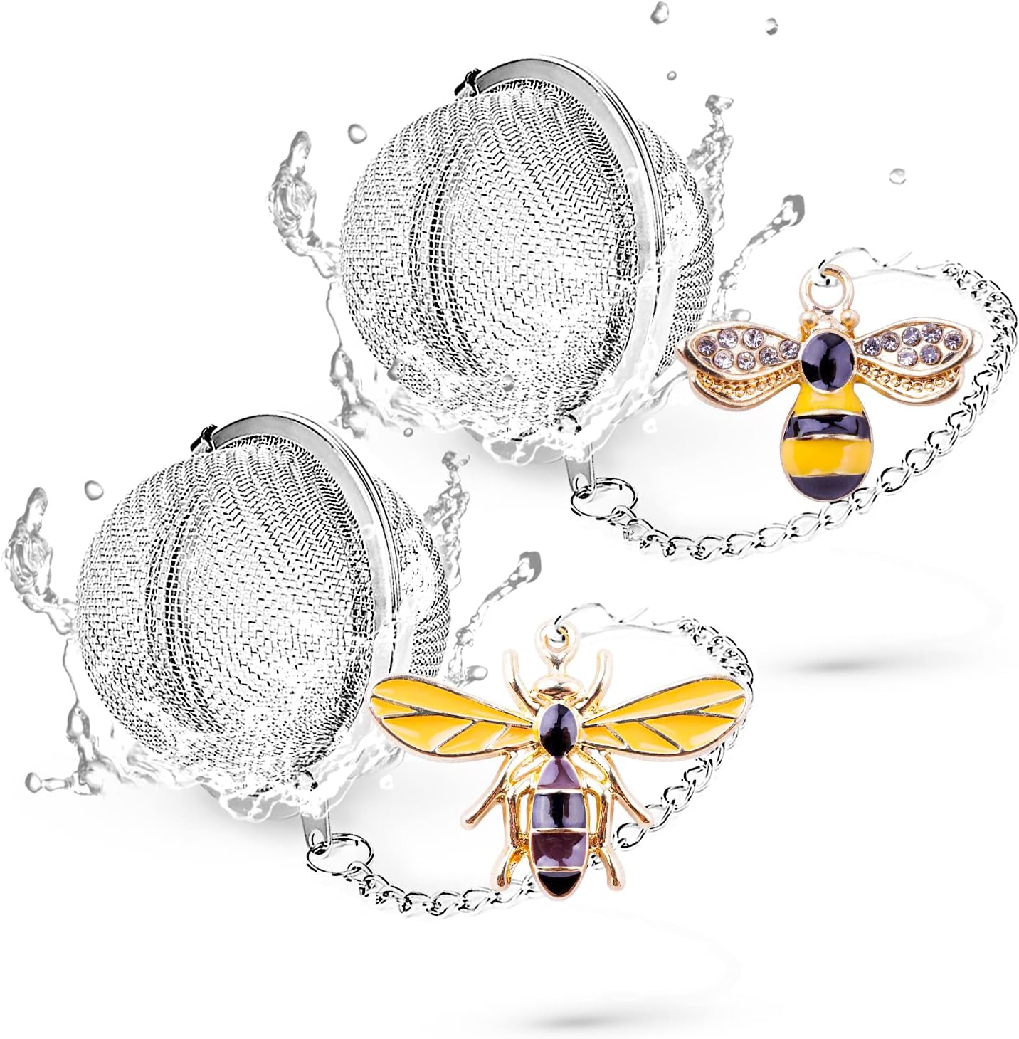 Handmade Tea Ball Infusers - 2pcs, Honey Bee Strainers with Bee Charm Pendant for Loose Leaf Tea