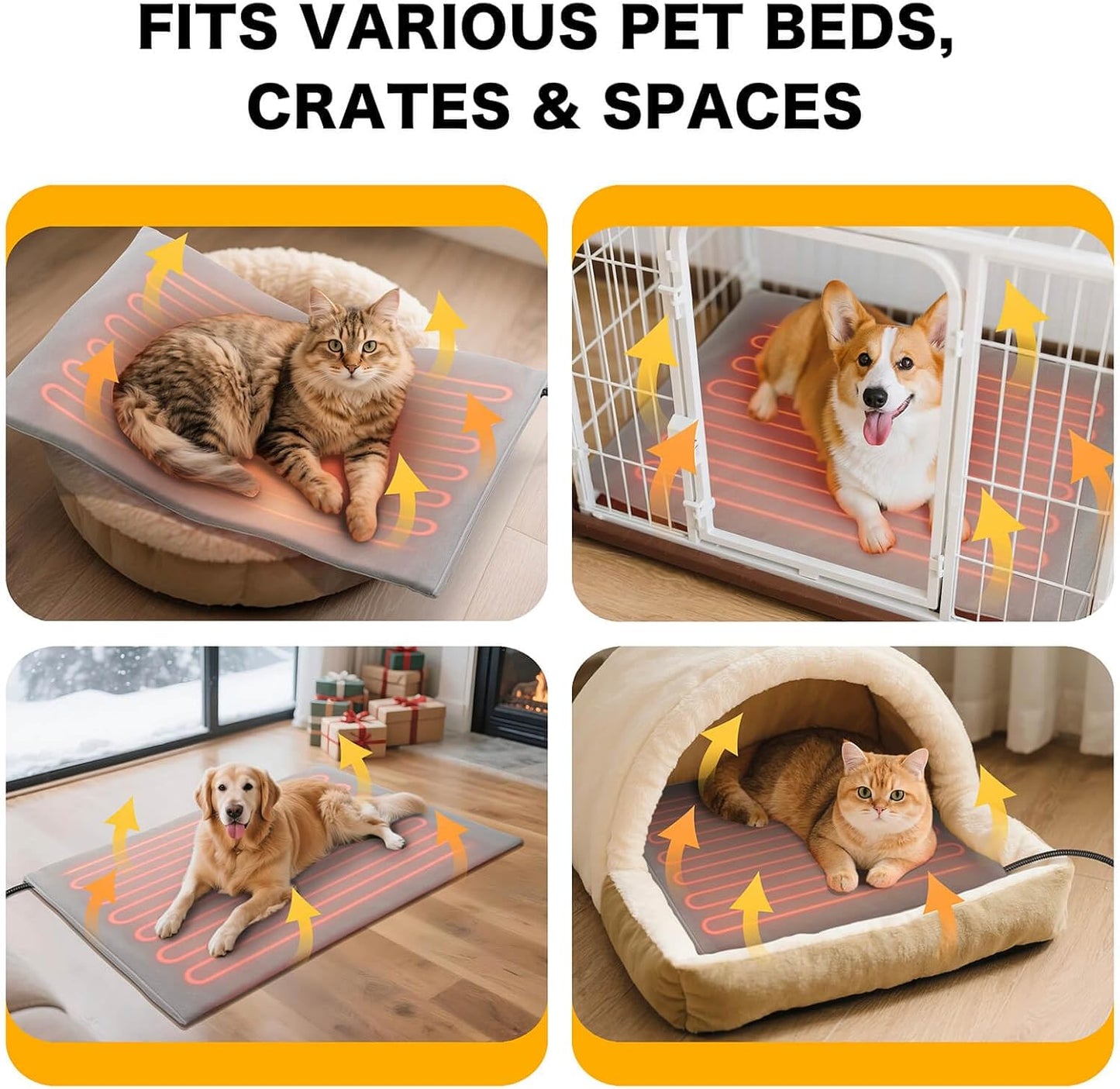 Pet Heating Pad for Cats and Small Dogs – Heated Cat Bed with 4-Level Timer & 6-Level Temperature, Waterproof Indoor Warming Mat with Chew-Resistant Cord & Soft Washable Cover, 16"x18"